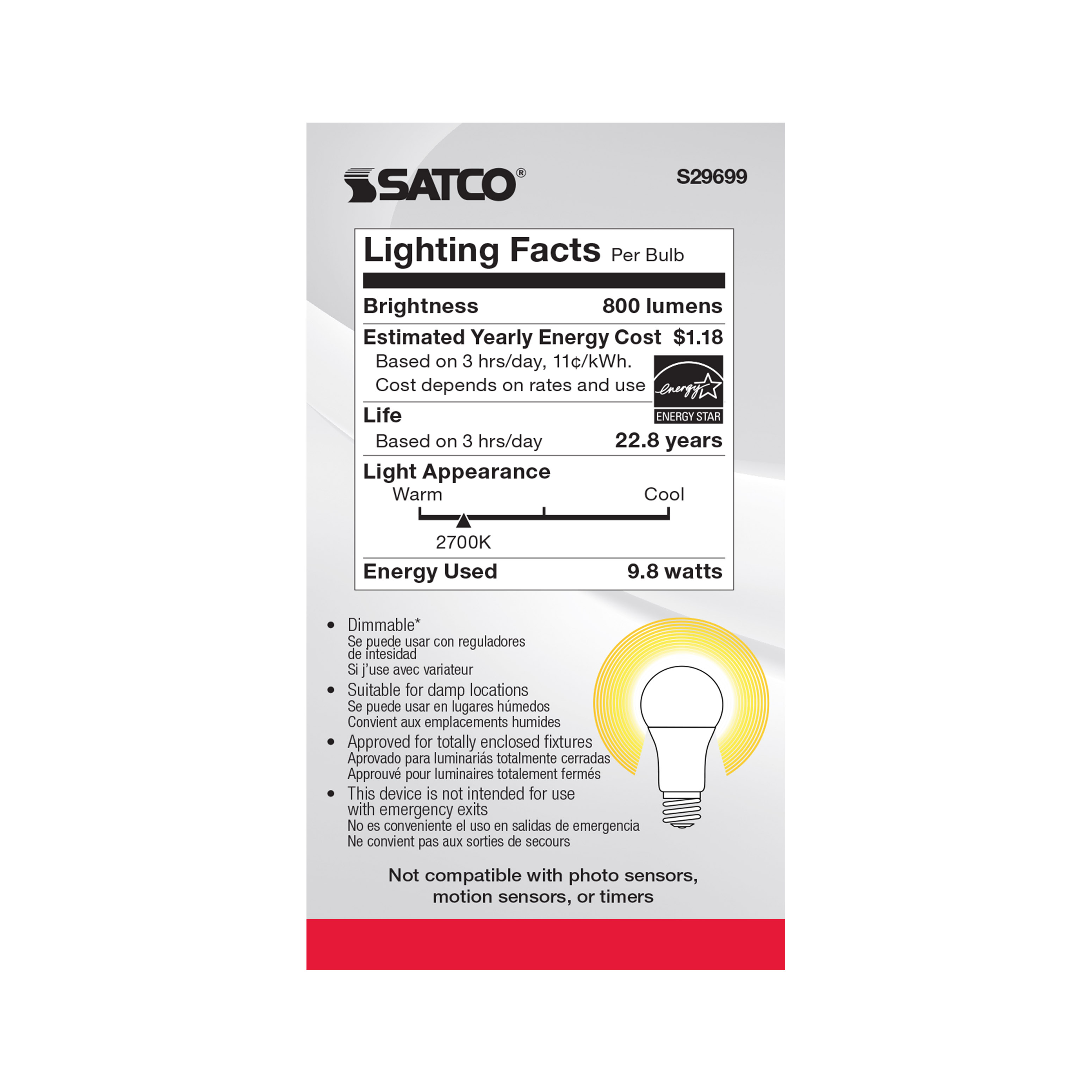 9.8A19/LED/2700K/800L/2PK - S29699