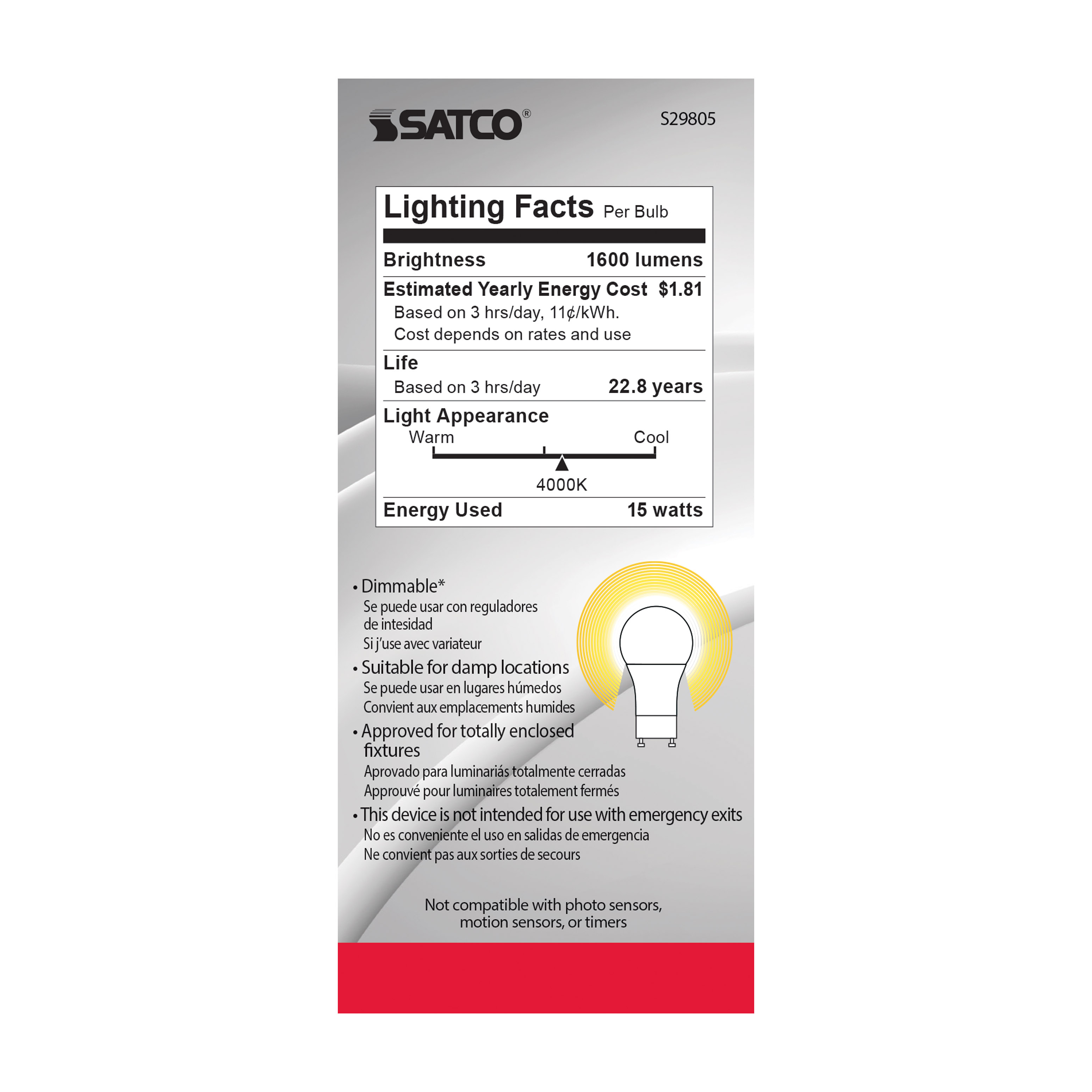 15A19/LED/40K/1600/120V/GU24 - S29805