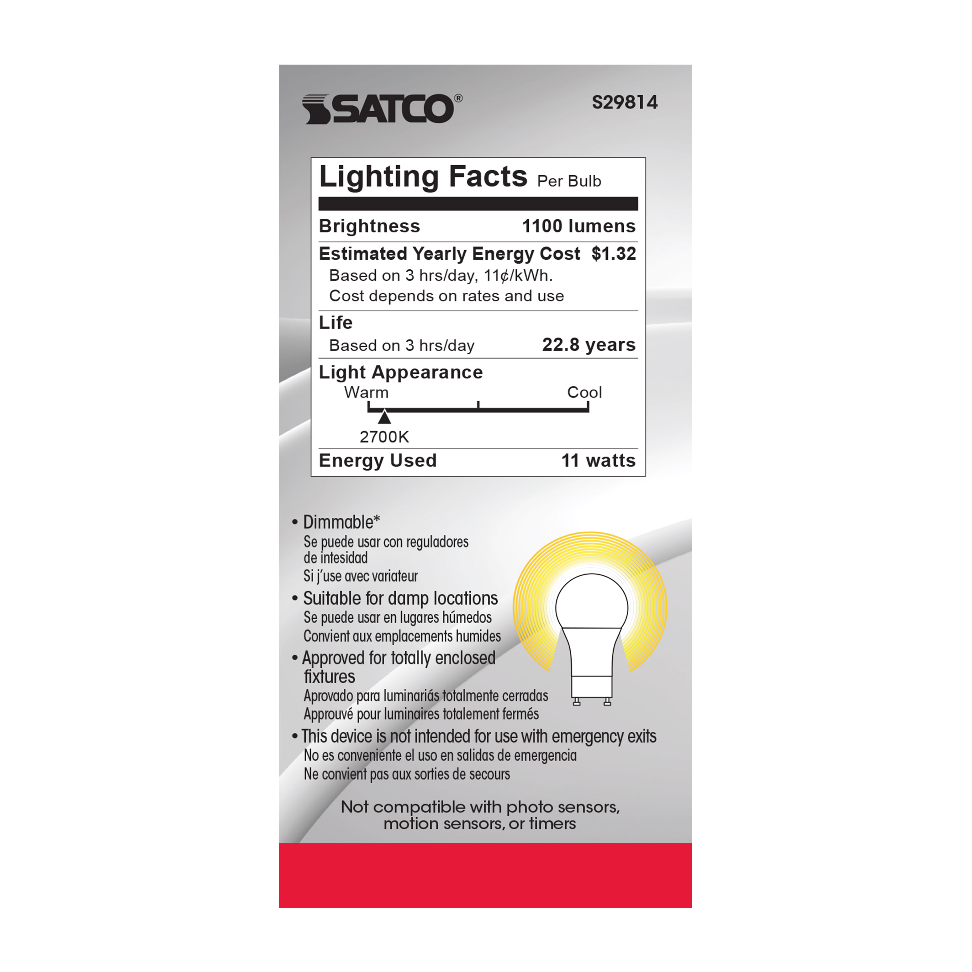 11A19/LED/2700K/120V/D/GU24 - S29814