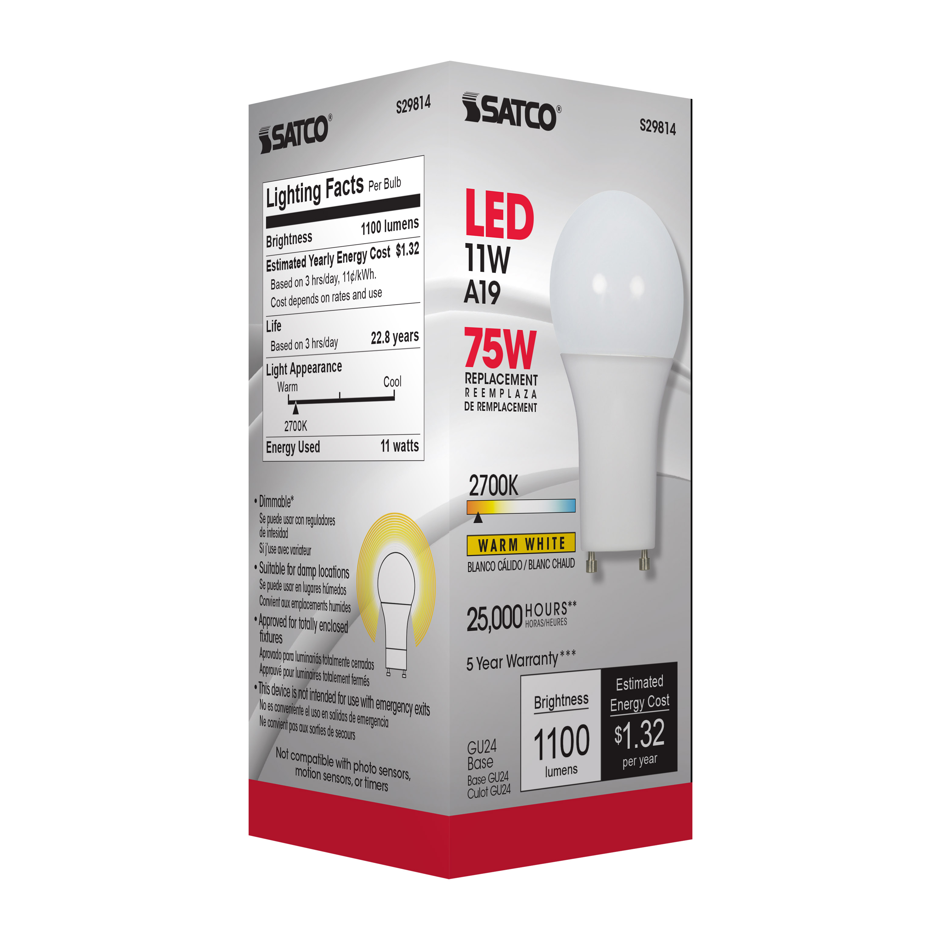 11A19/LED/2700K/120V/D/GU24 - S29814