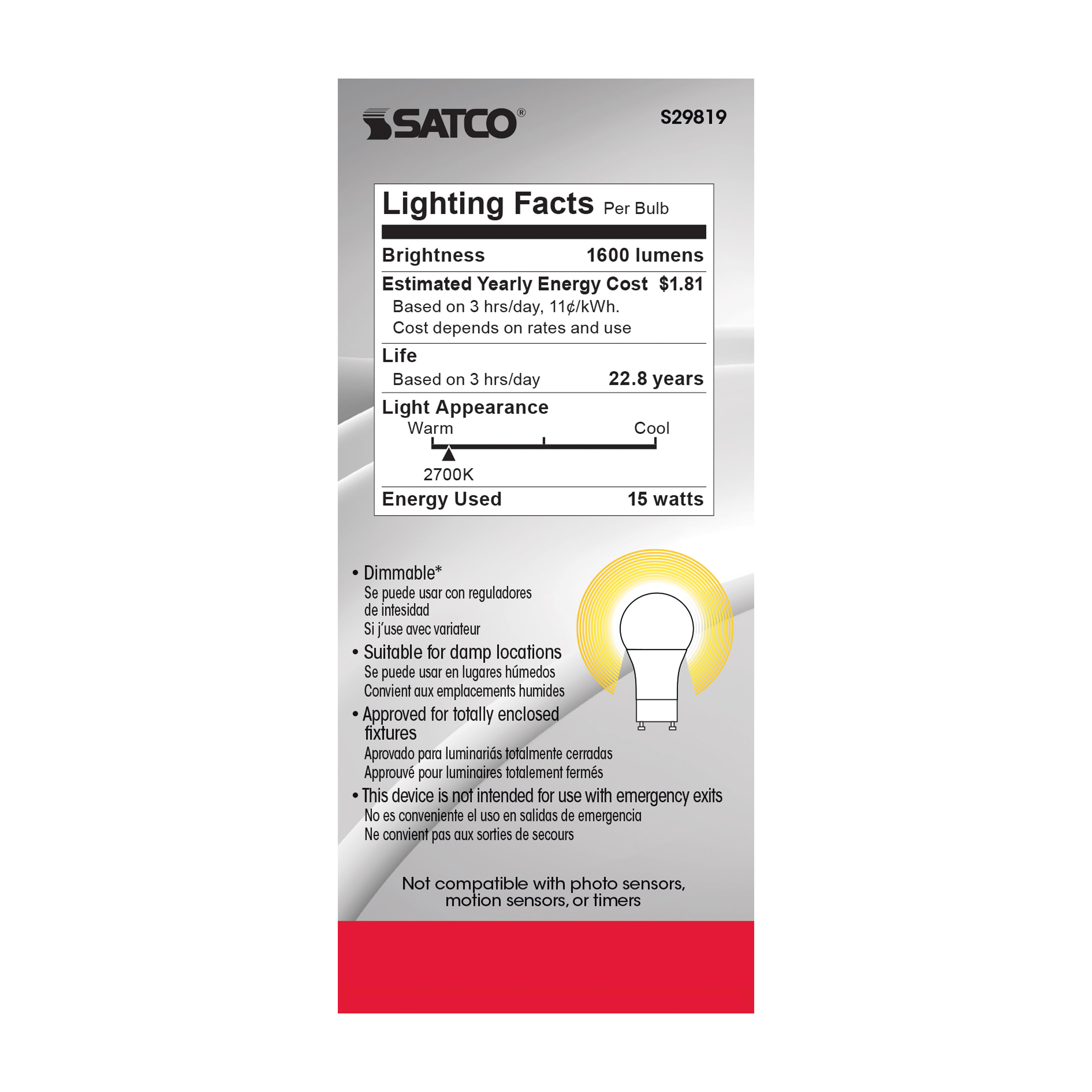 15A19/LED/27K/1600/120V/GU24 - S29819