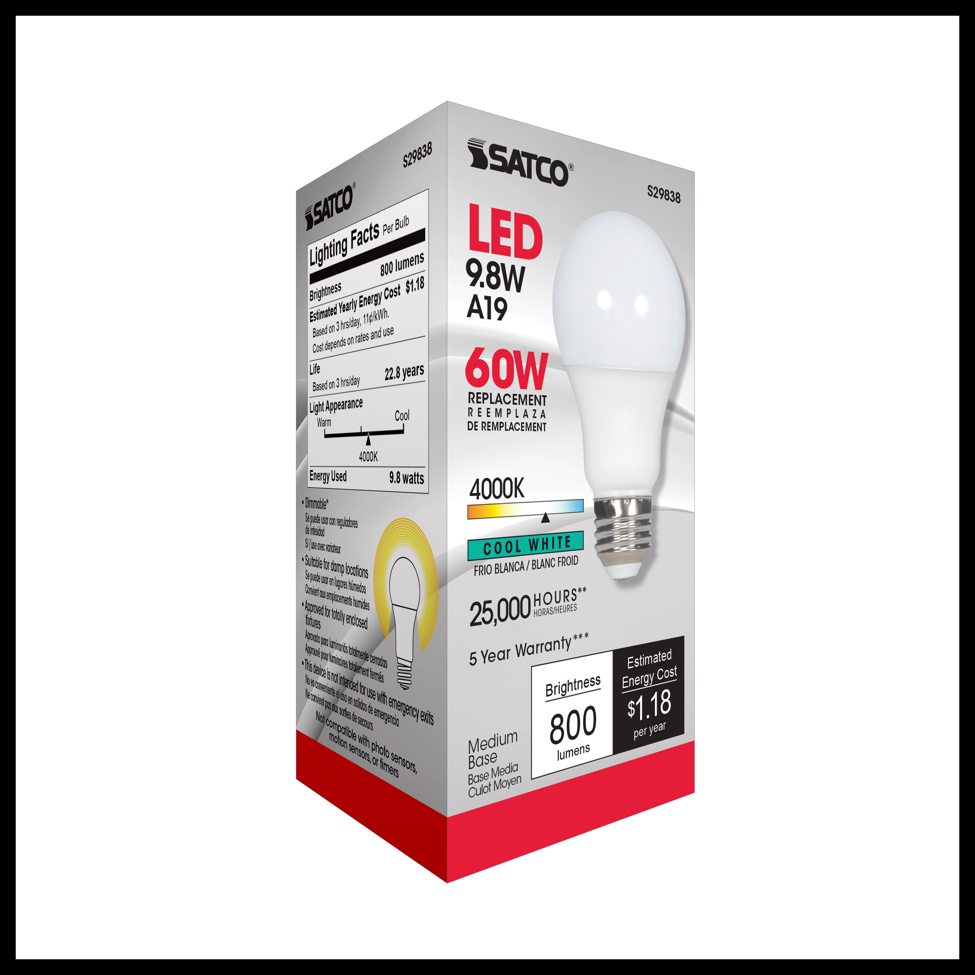 9.8A19/OMNI/220/LED/40K - S29838