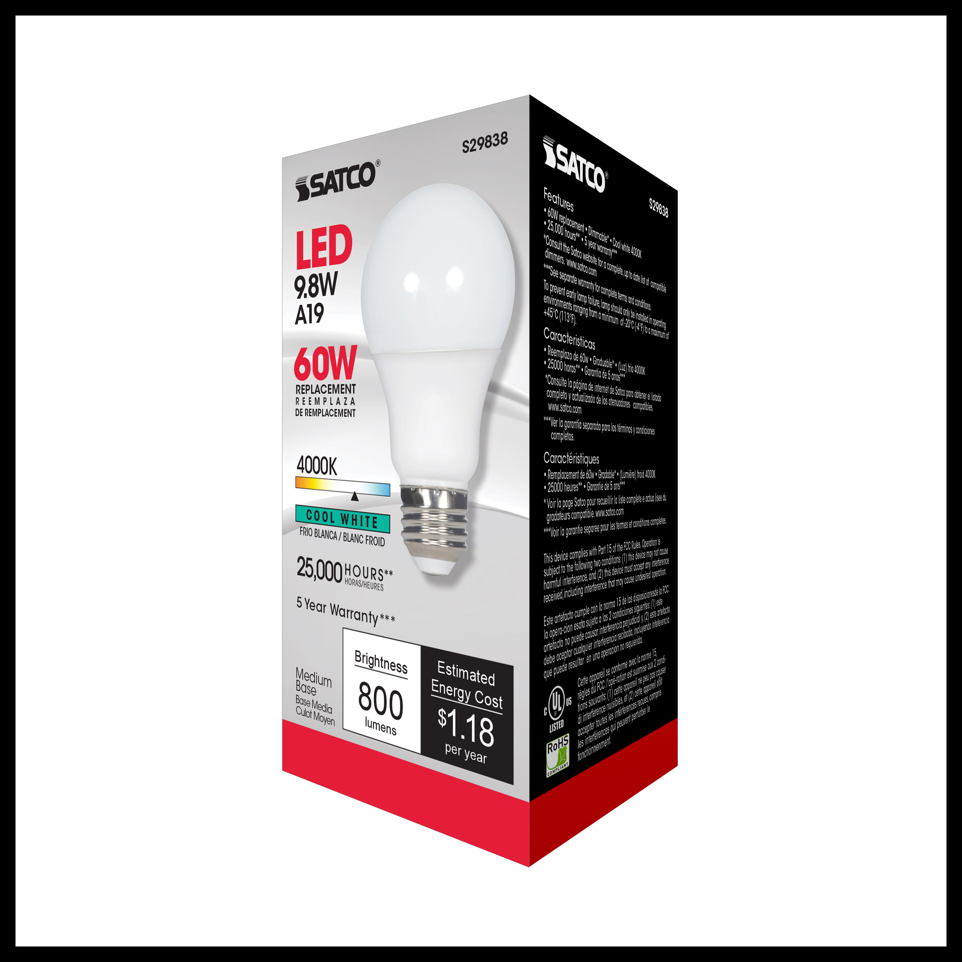9.8A19/OMNI/220/LED/40K - S29838