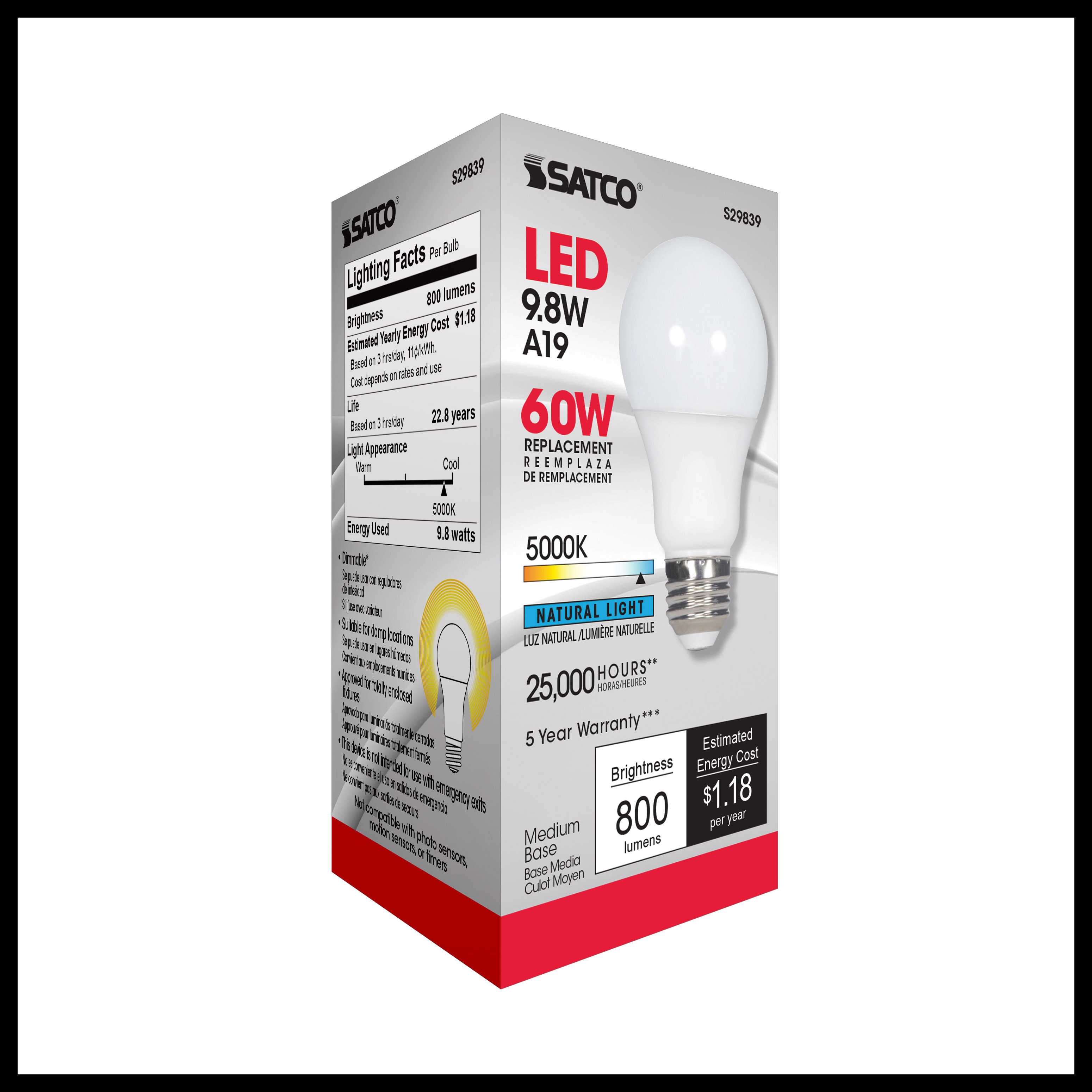 9.8A19/OMNI/220/LED/50K - S29839