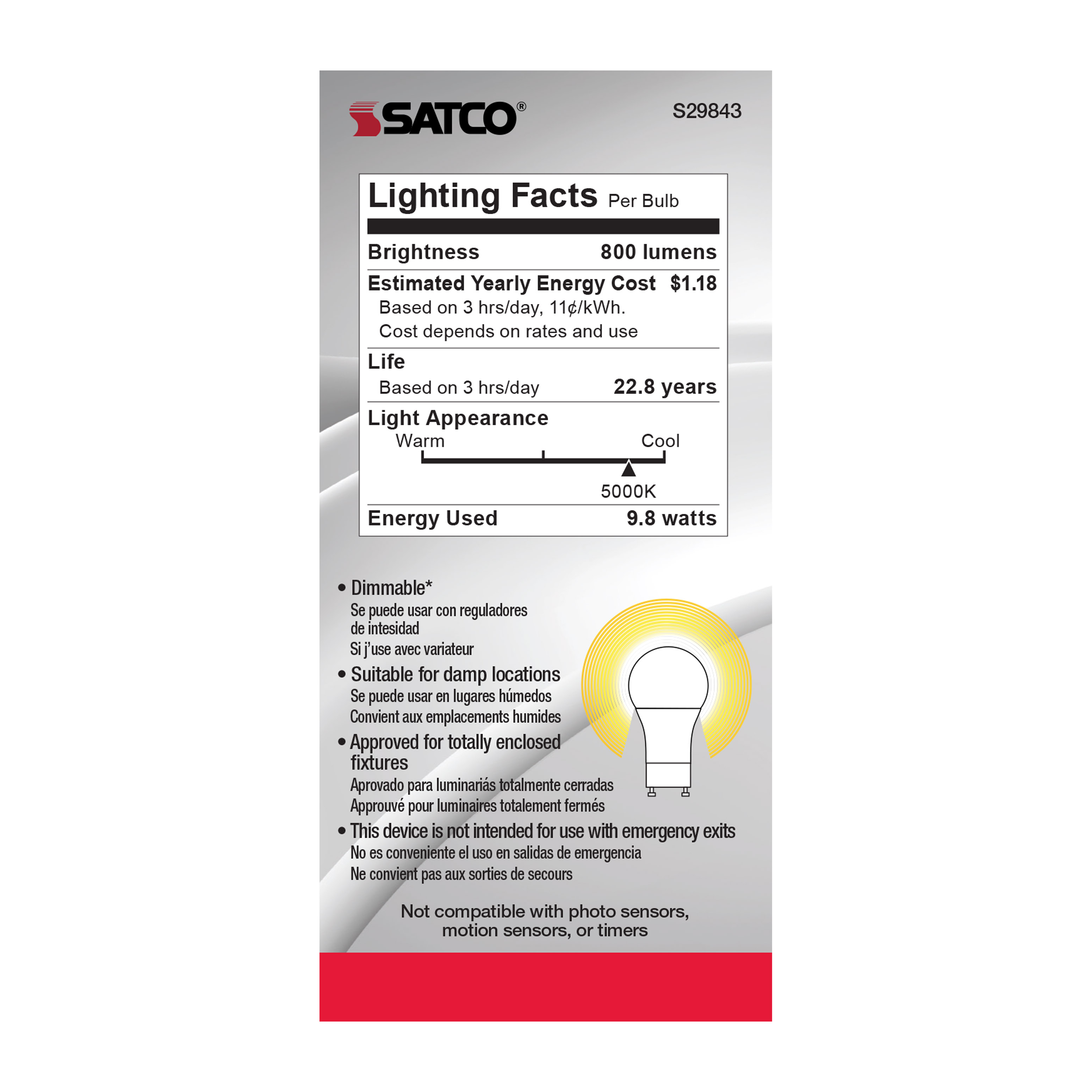 9.8A19/OMNI/220/LED/50K/GU24 - S29843