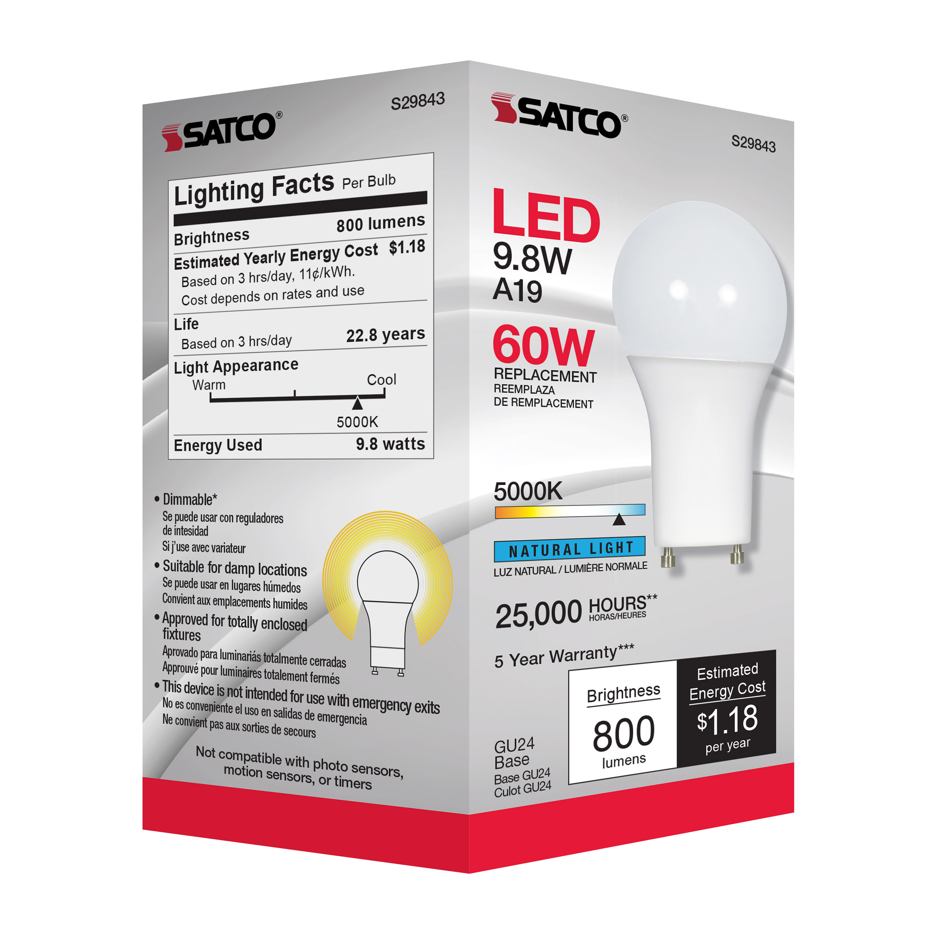 9.8A19/OMNI/220/LED/50K/GU24 - S29843