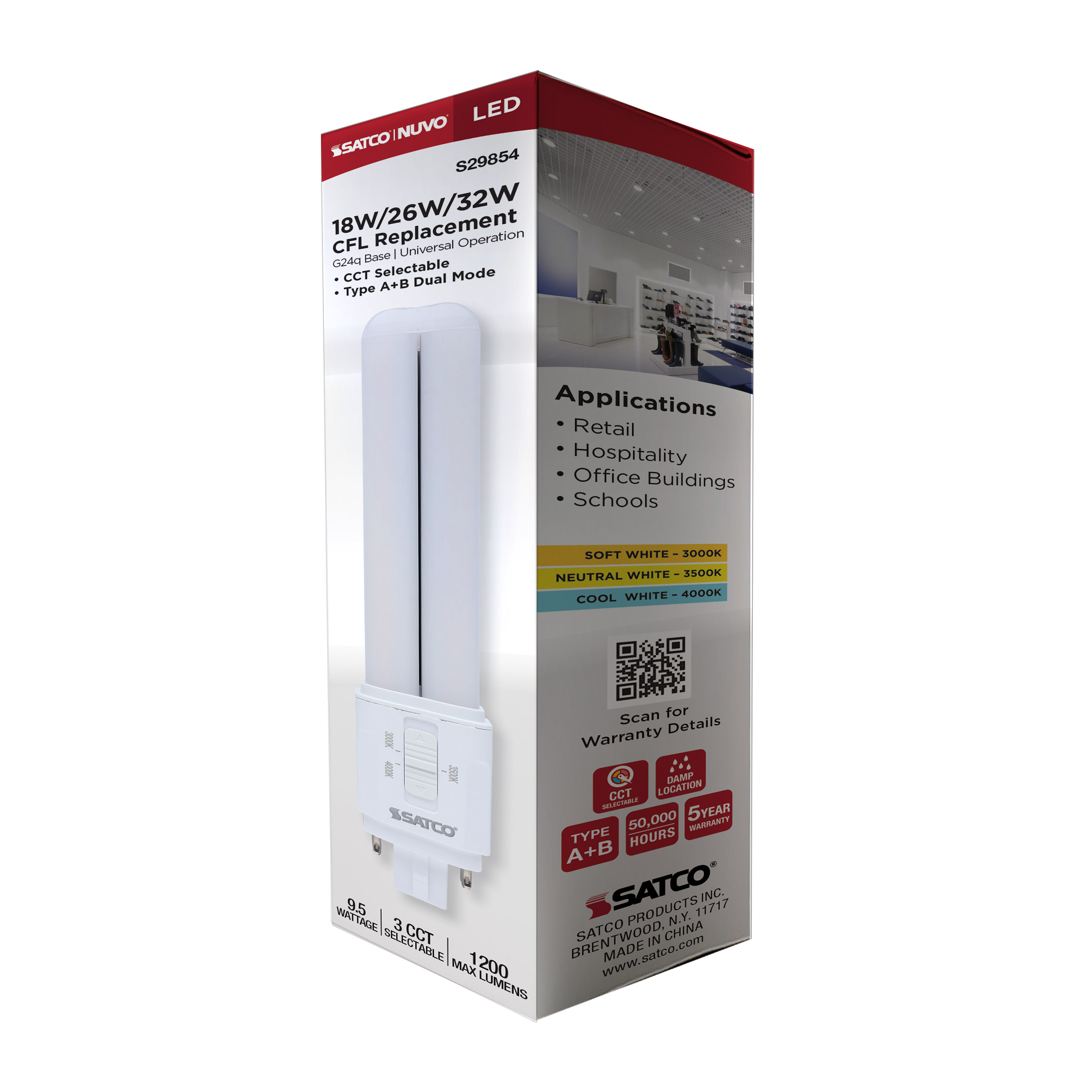 S29854 9.5W/LED/CFL/3CCT/DUAL/4P