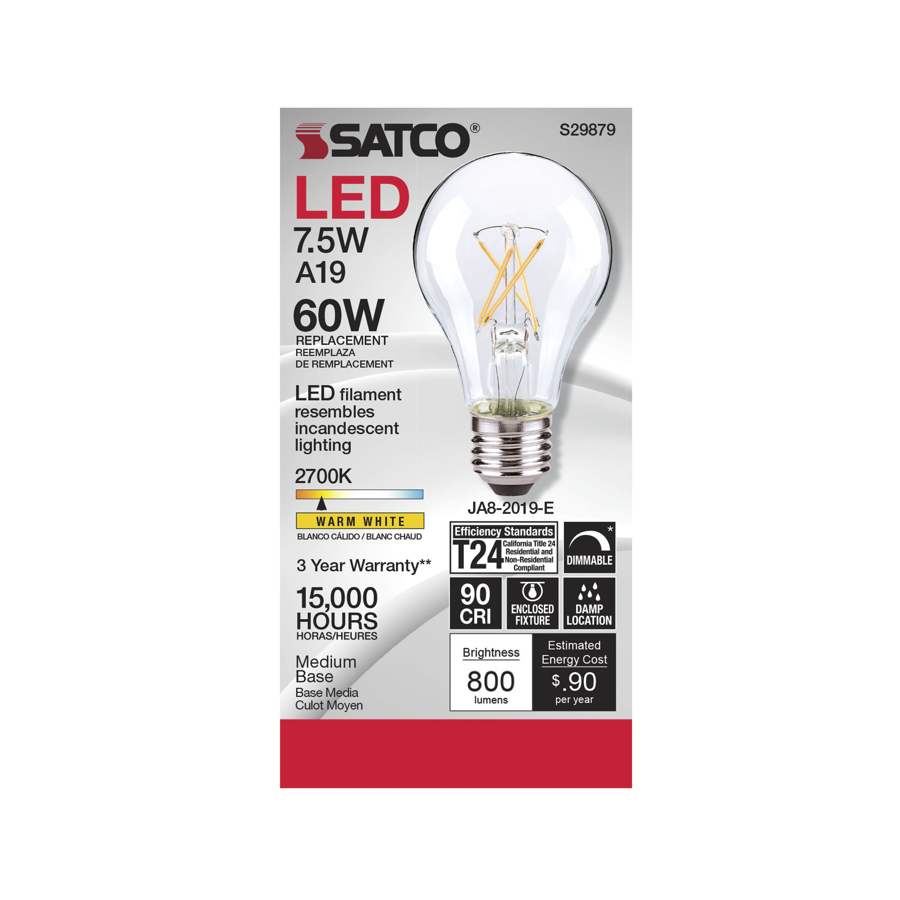 S29879 8A19/CL/LED/E26/27K/90CRI