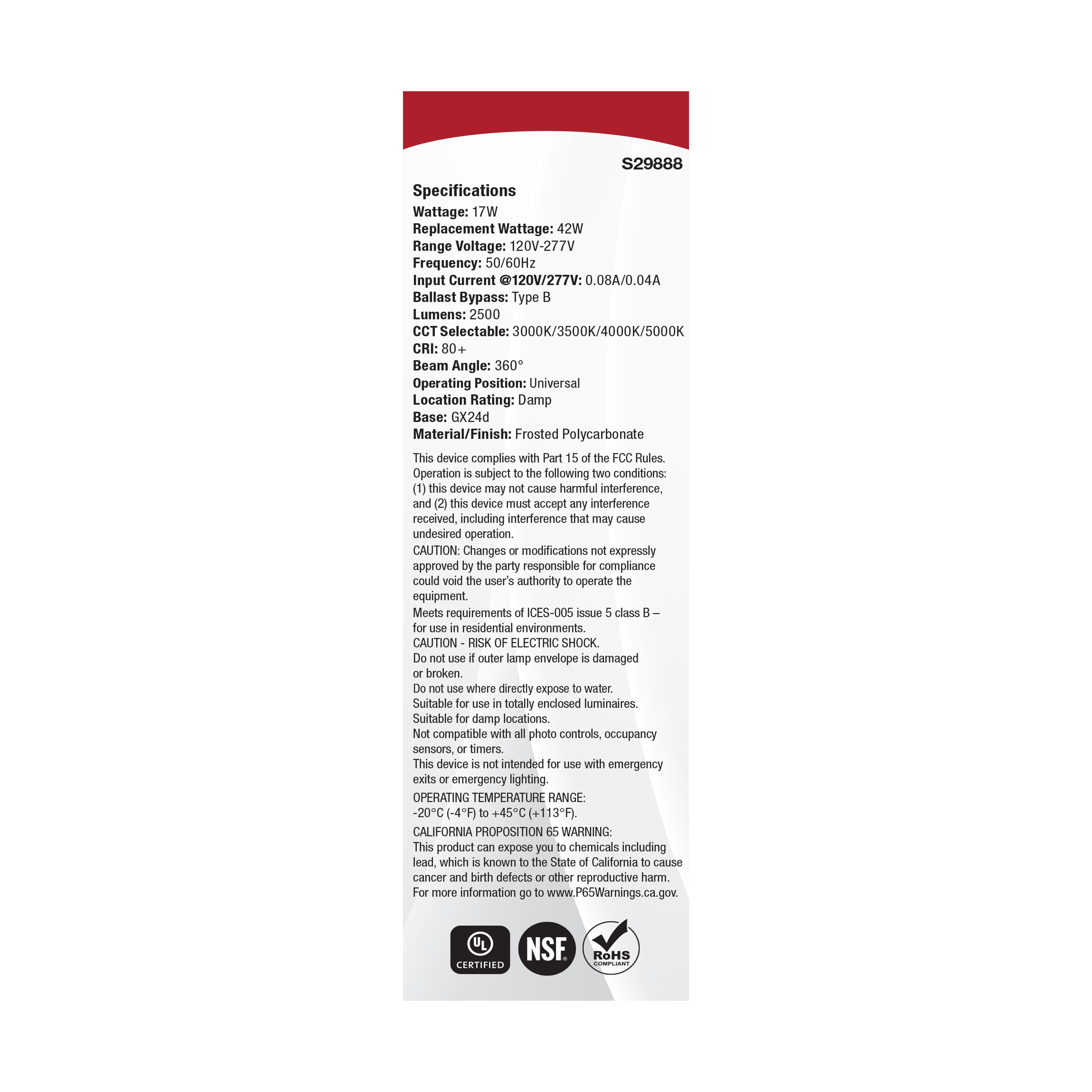17WPLTL/8CCT4/GX24D/OB/U - S29888