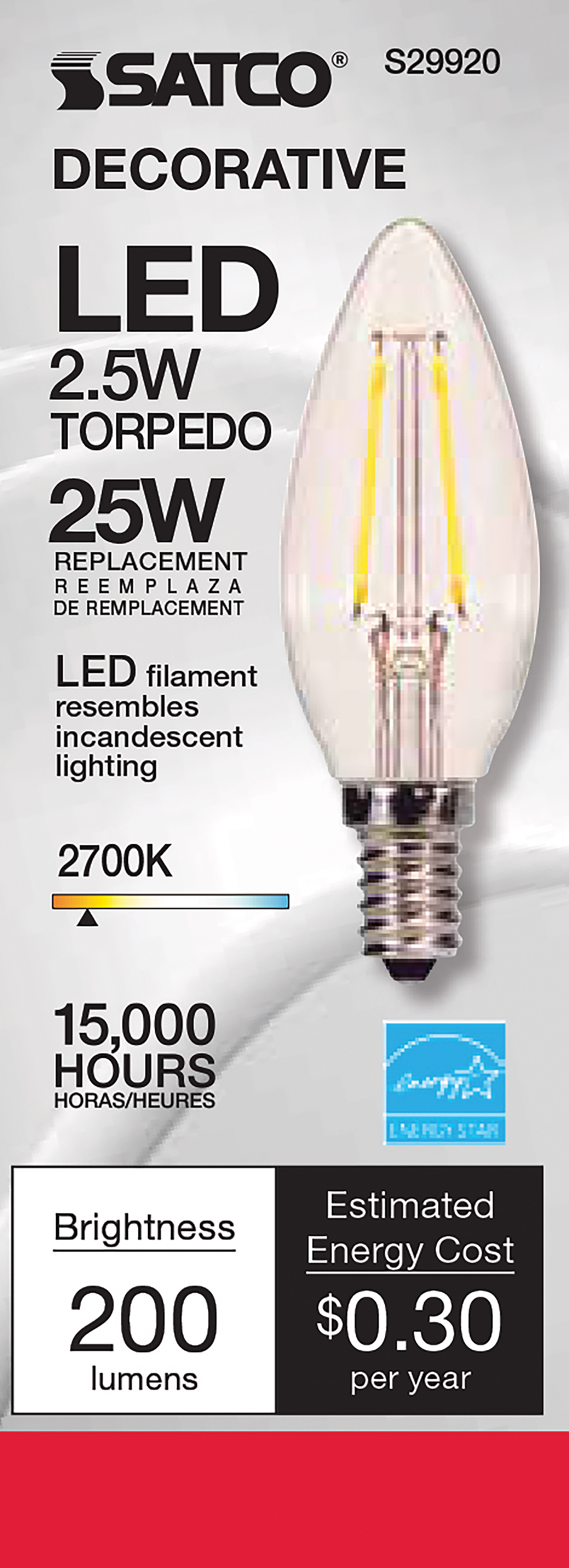 2.5W CTC/LED/27K/CL/120V - S29920