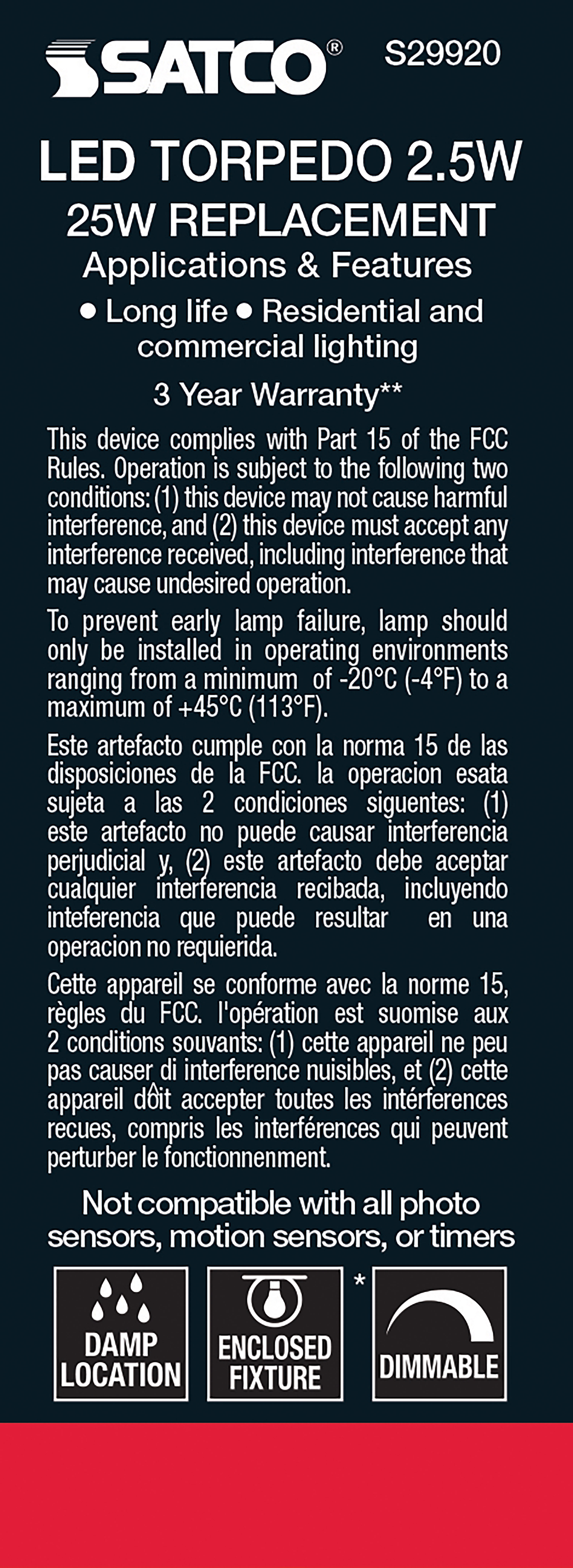 2.5W CTC/LED/27K/CL/120V - S29920