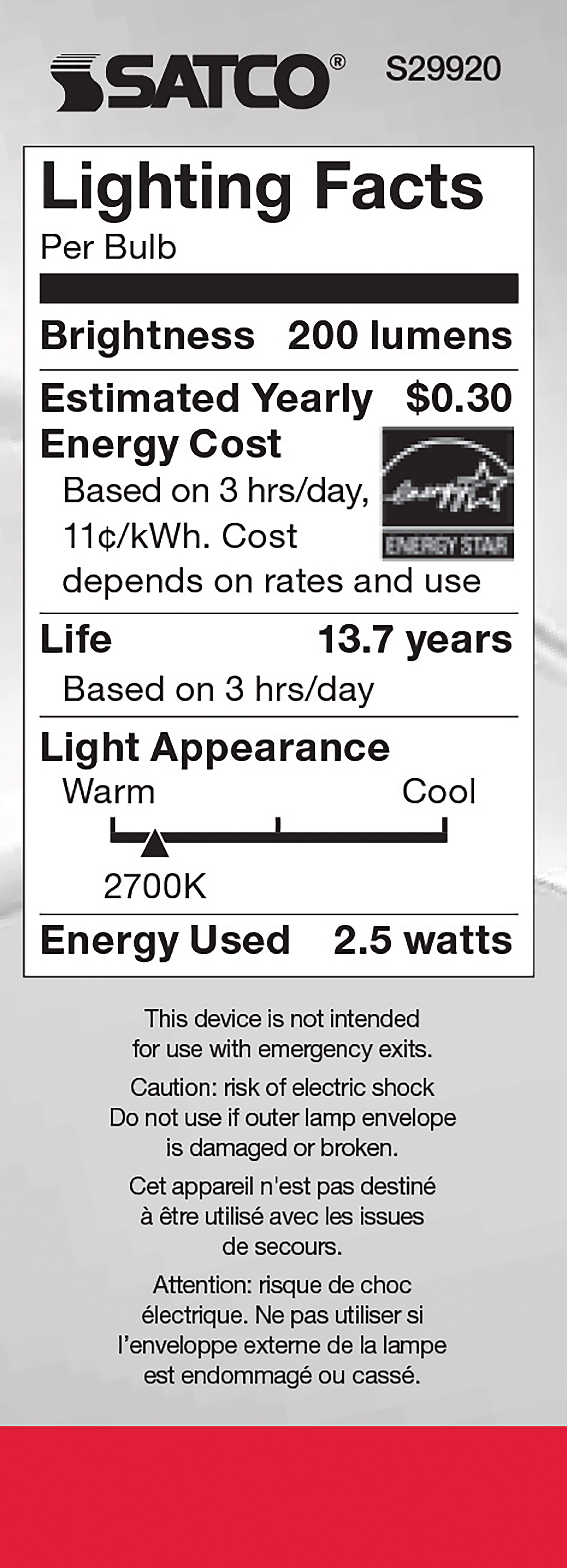 2.5W CTC/LED/27K/CL/120V - S29920