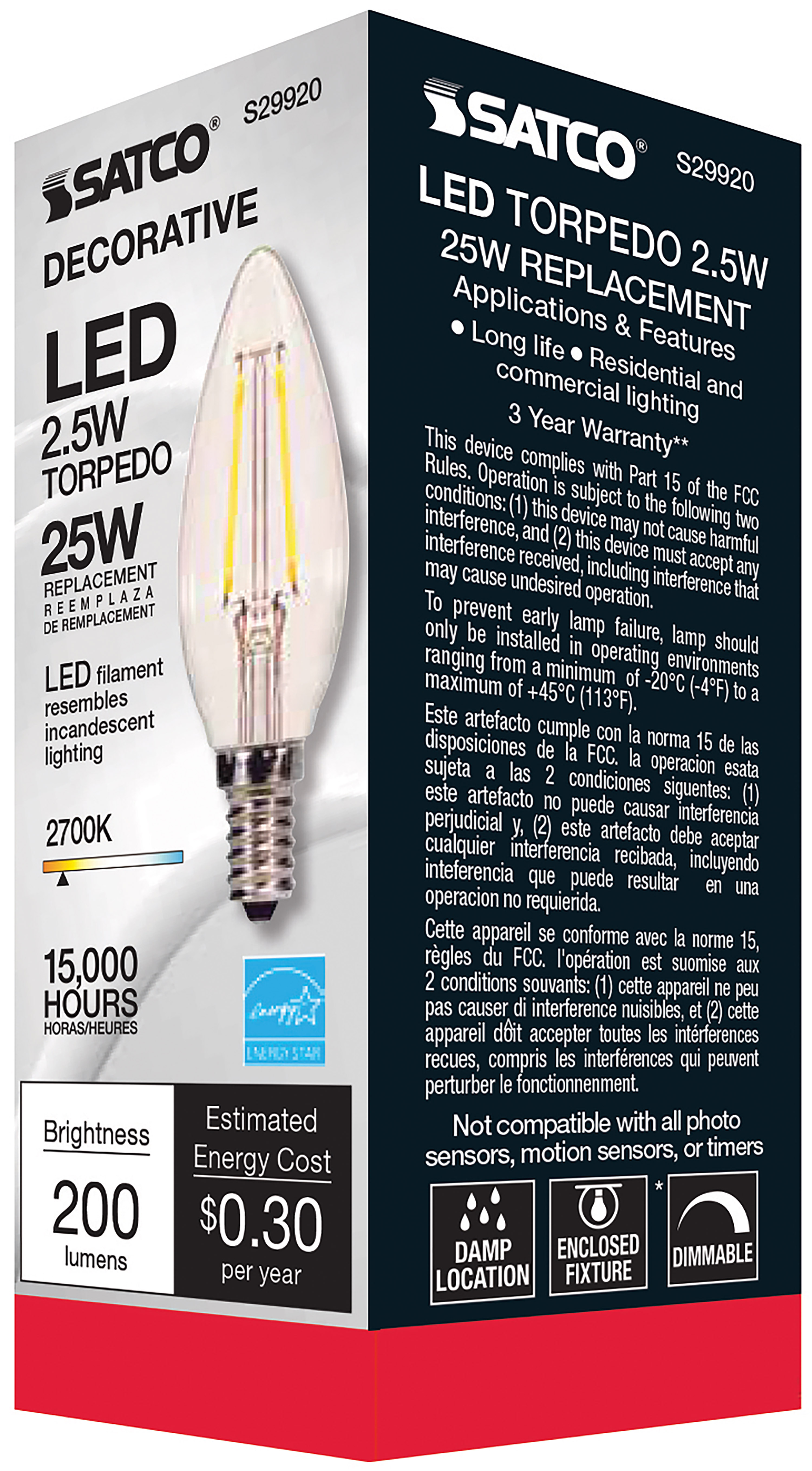2.5W CTC/LED/27K/CL/120V - S29920