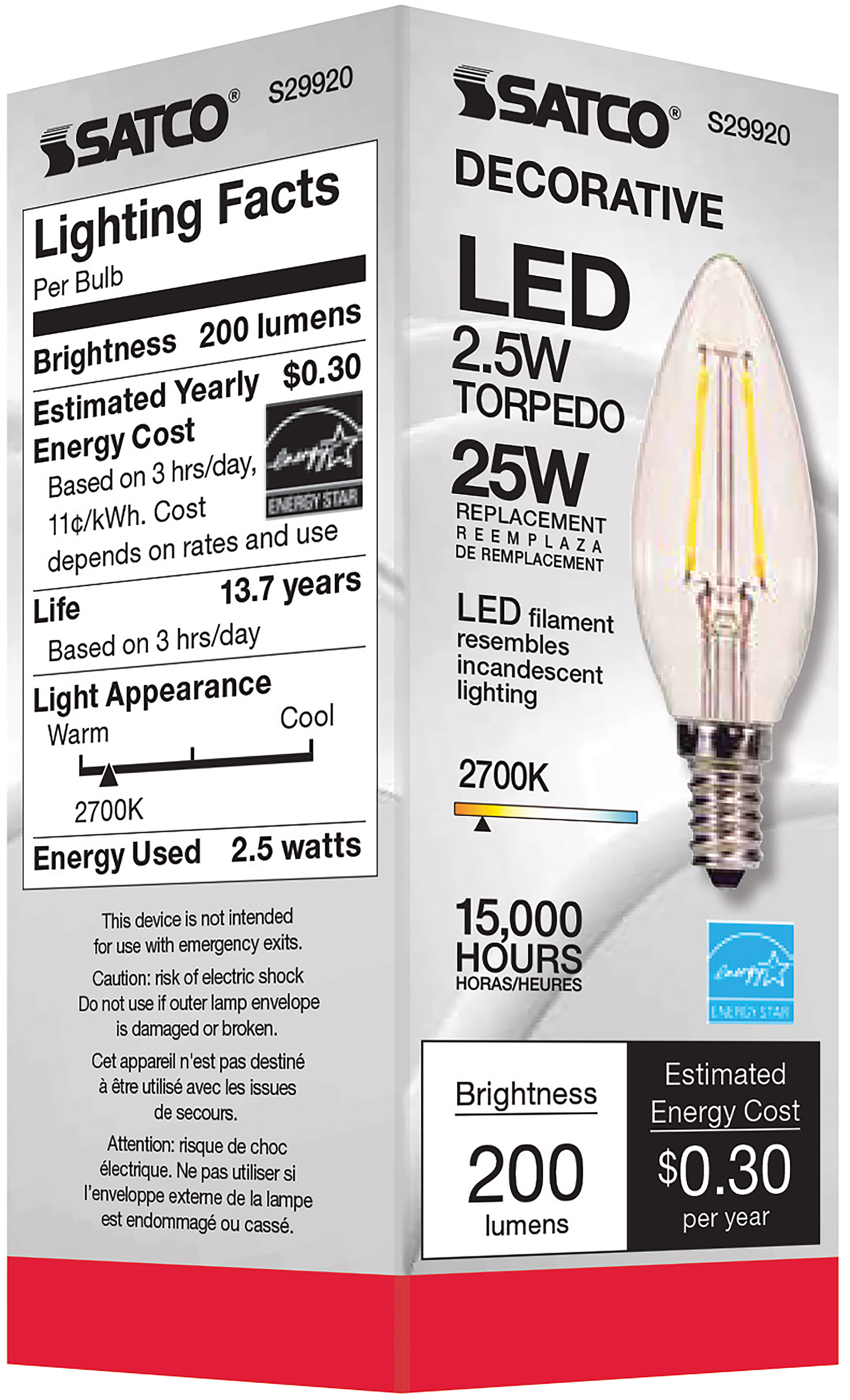 2.5W CTC/LED/27K/CL/120V - S29920