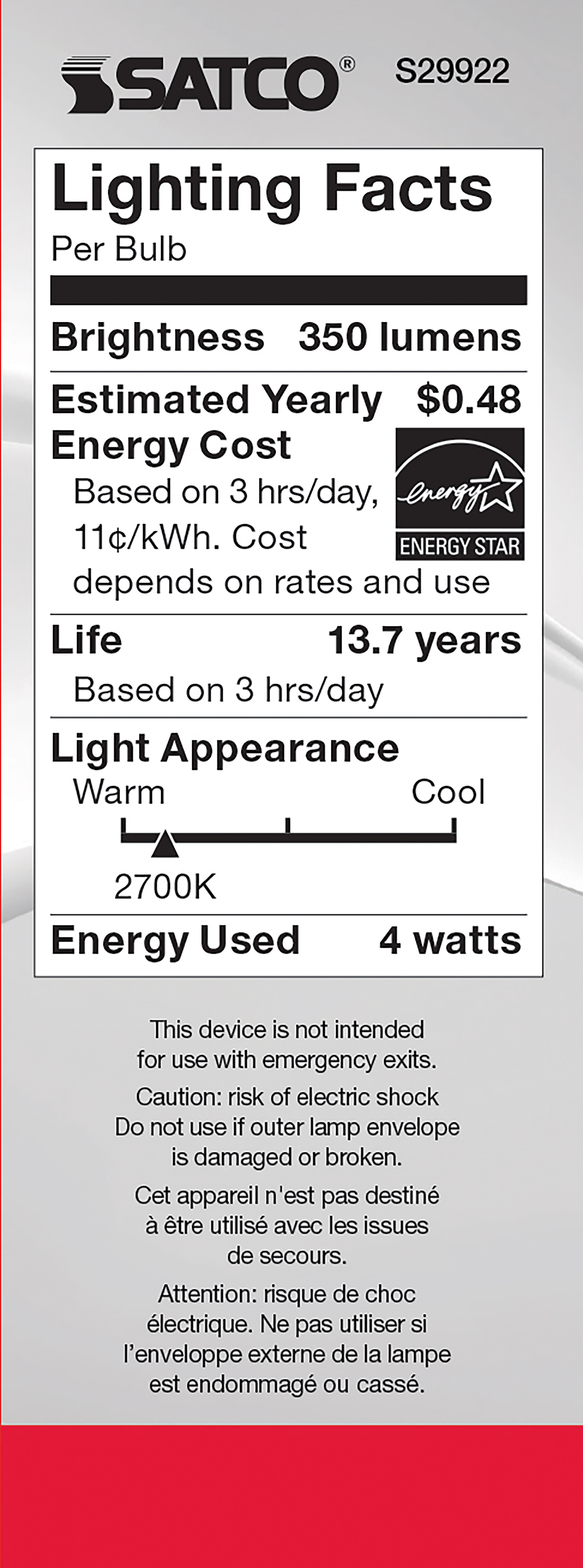 4W CTC/LED/27K/CL/120V - S29922