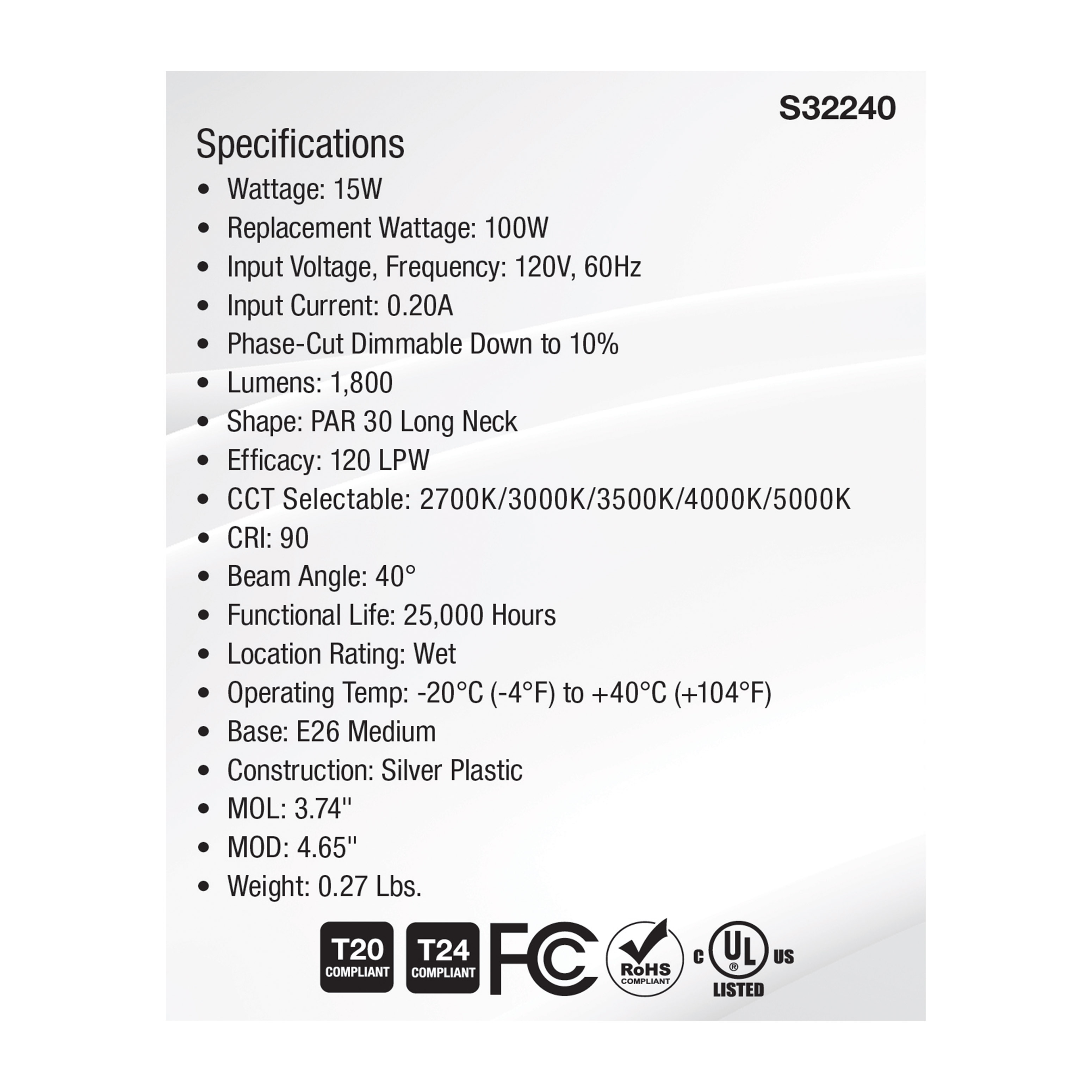 15PAR30LN/5CCT/HL/120V/D - S32240