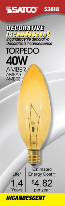 40W TORP CAND TRANS AMBER - S3818