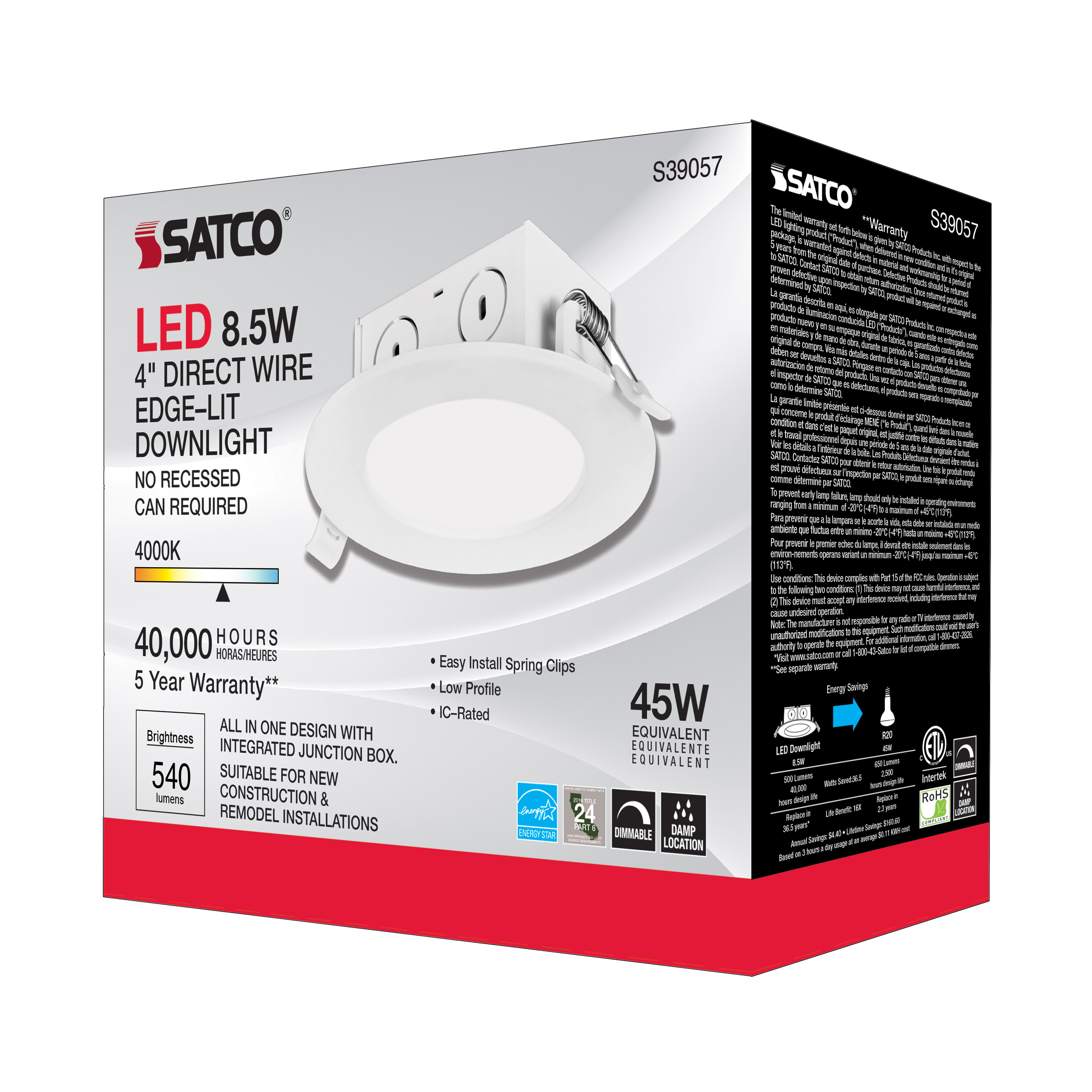 8.5WLED/DW/EL/4/40K/120V - S39057