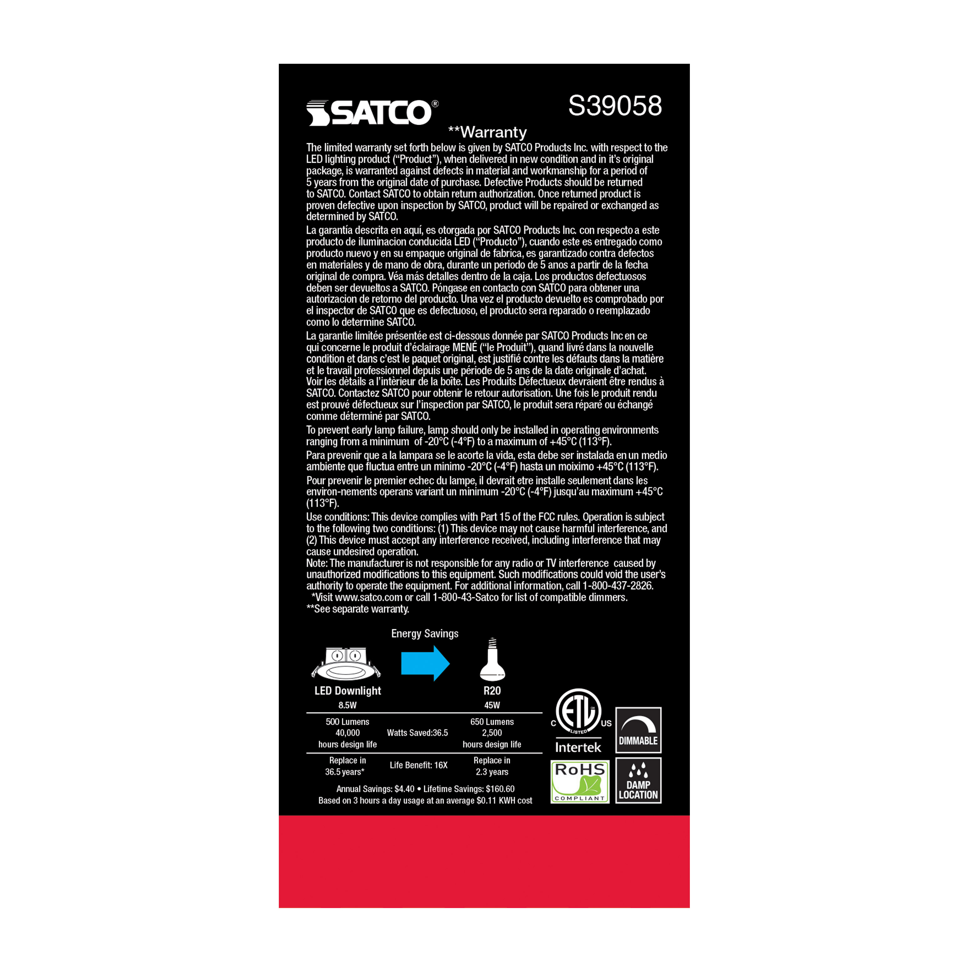 8.5WLED/DW/EL/4/50K/120V - S39058