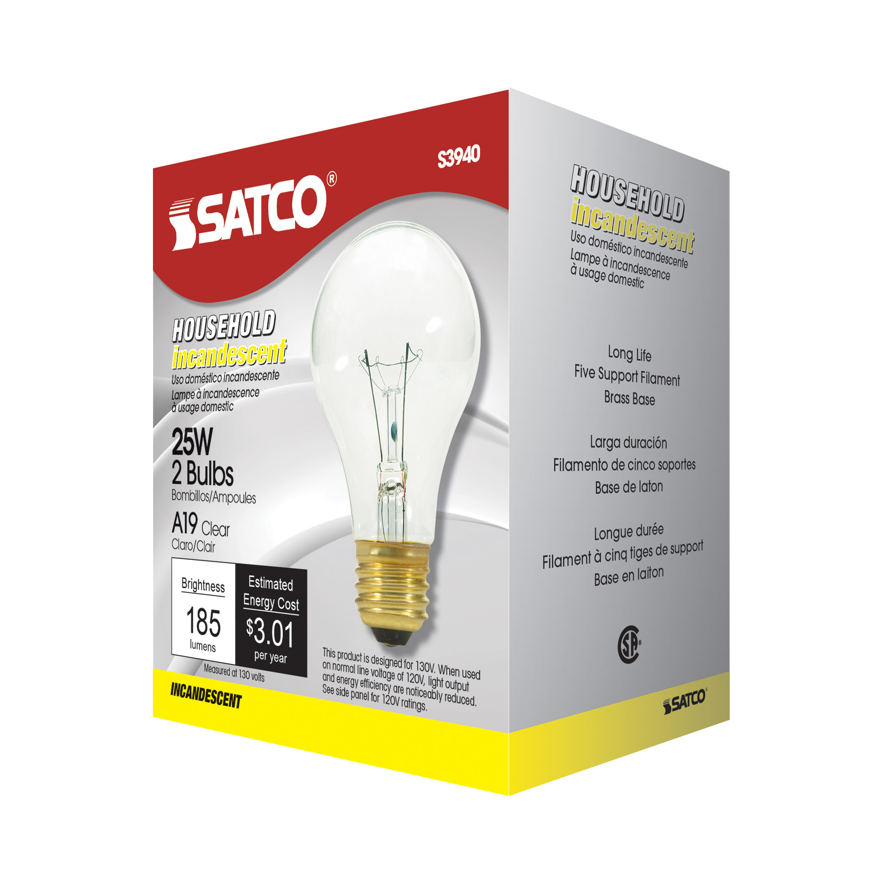 25W A19 CLEAR STD BULB 130V - S3940
