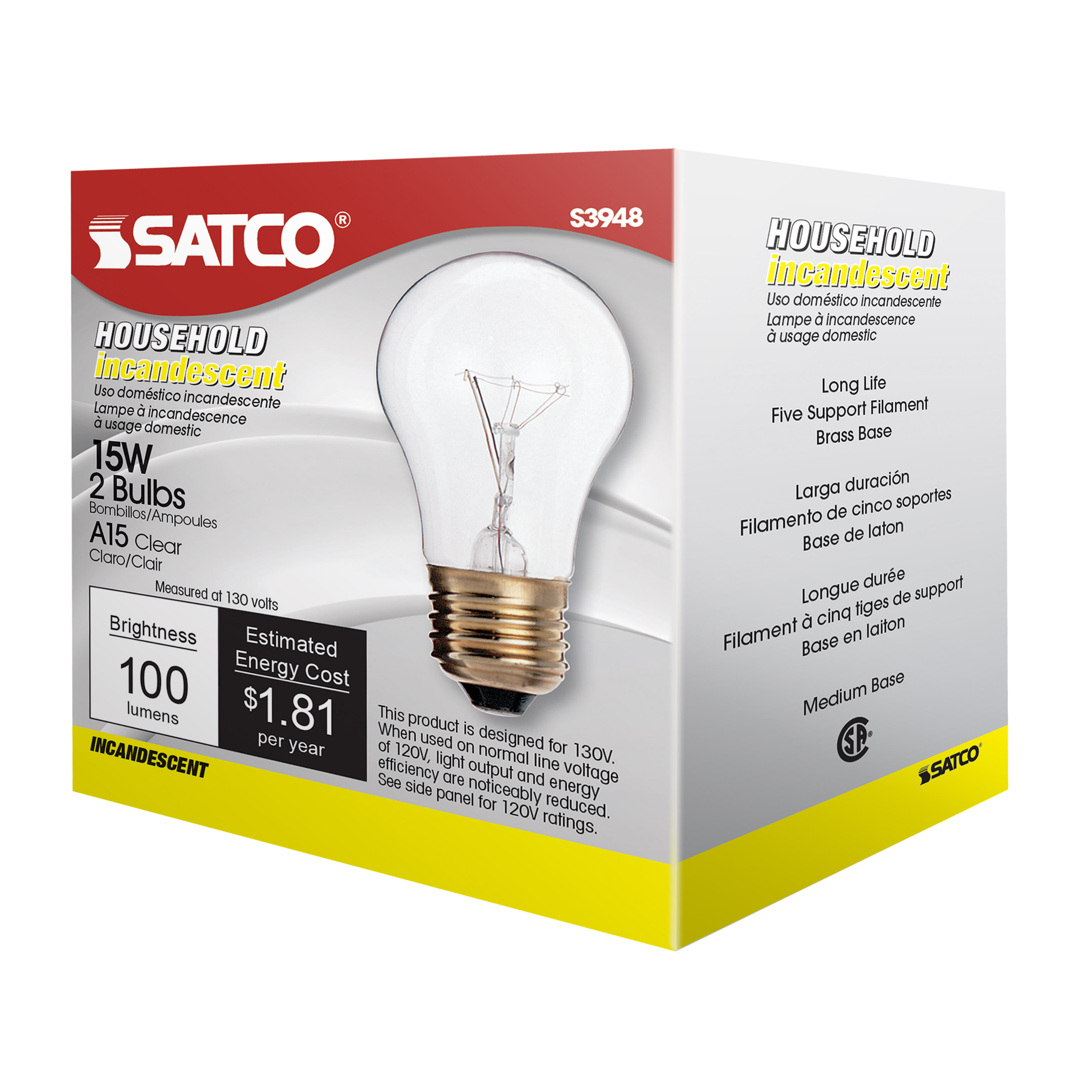 15W A-15 CLEAR MED BASE - S3948