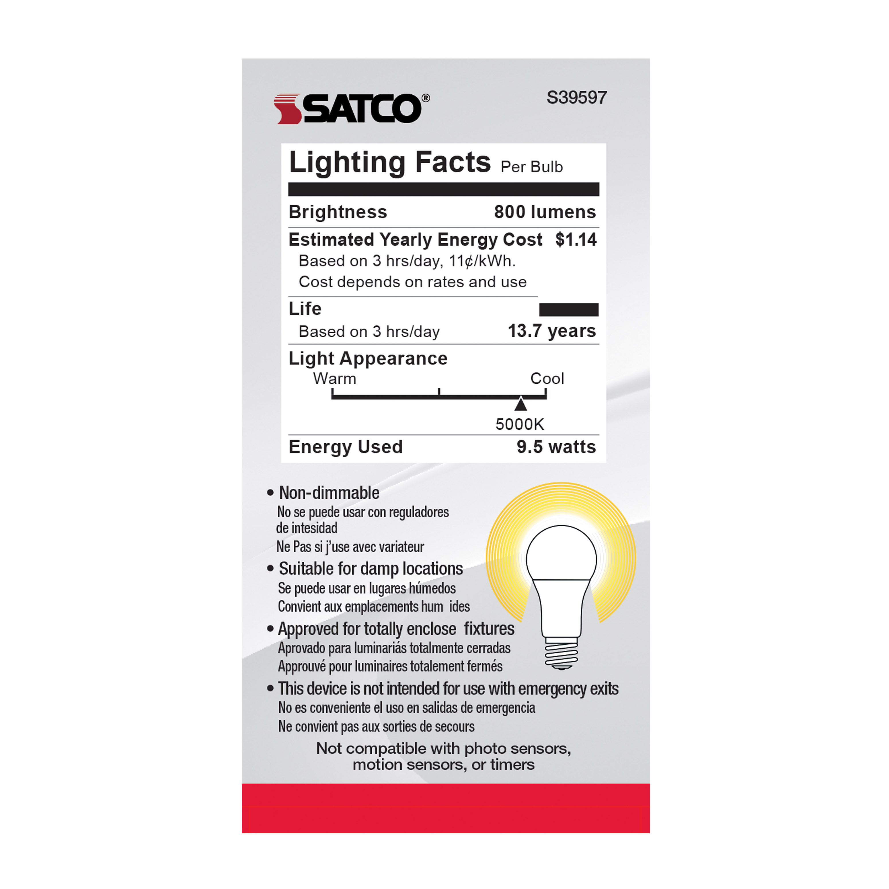 9.5A19/LED/850/ND/120V/4PK - S39597