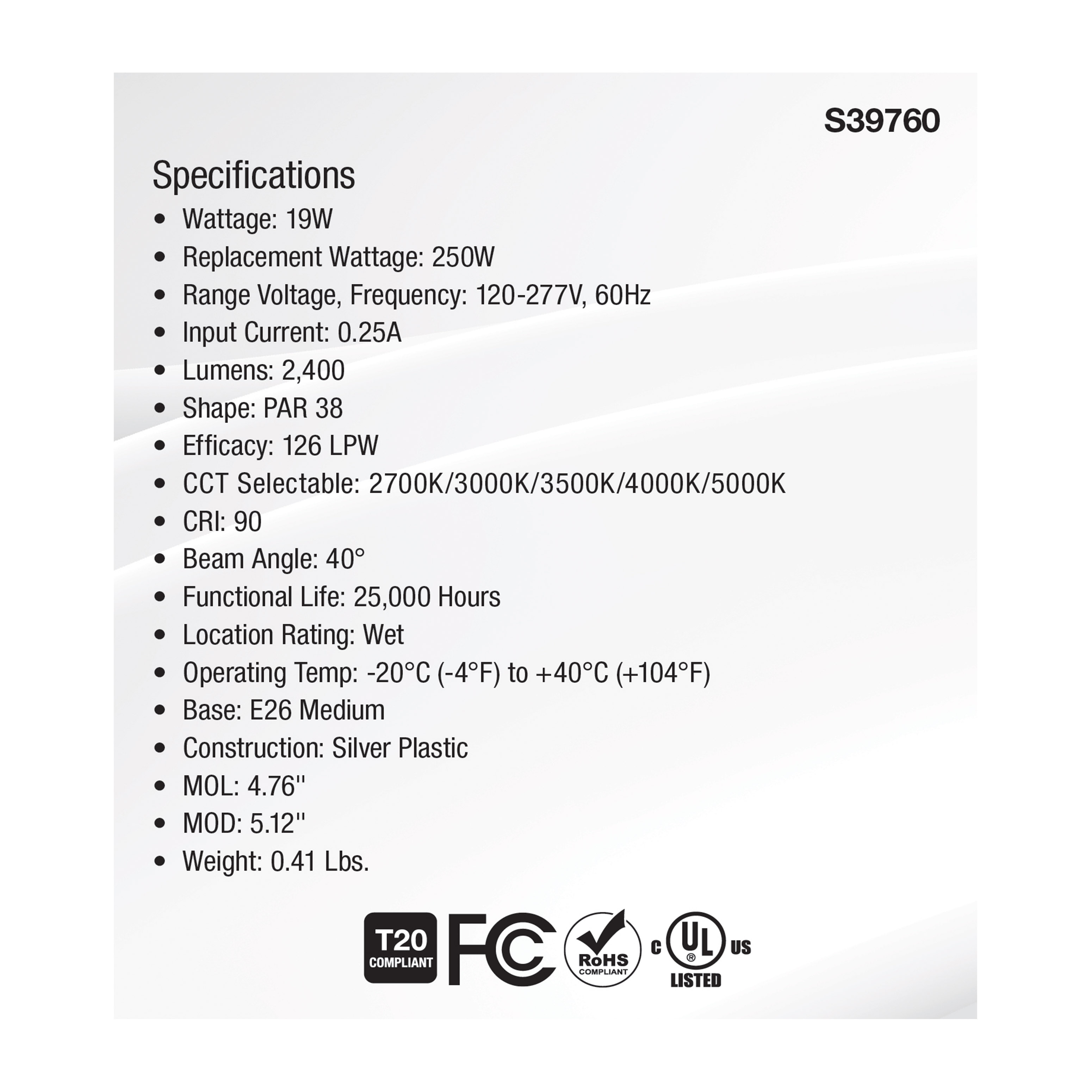 19PAR38/5CCT/HL/120-277/ND - S39760