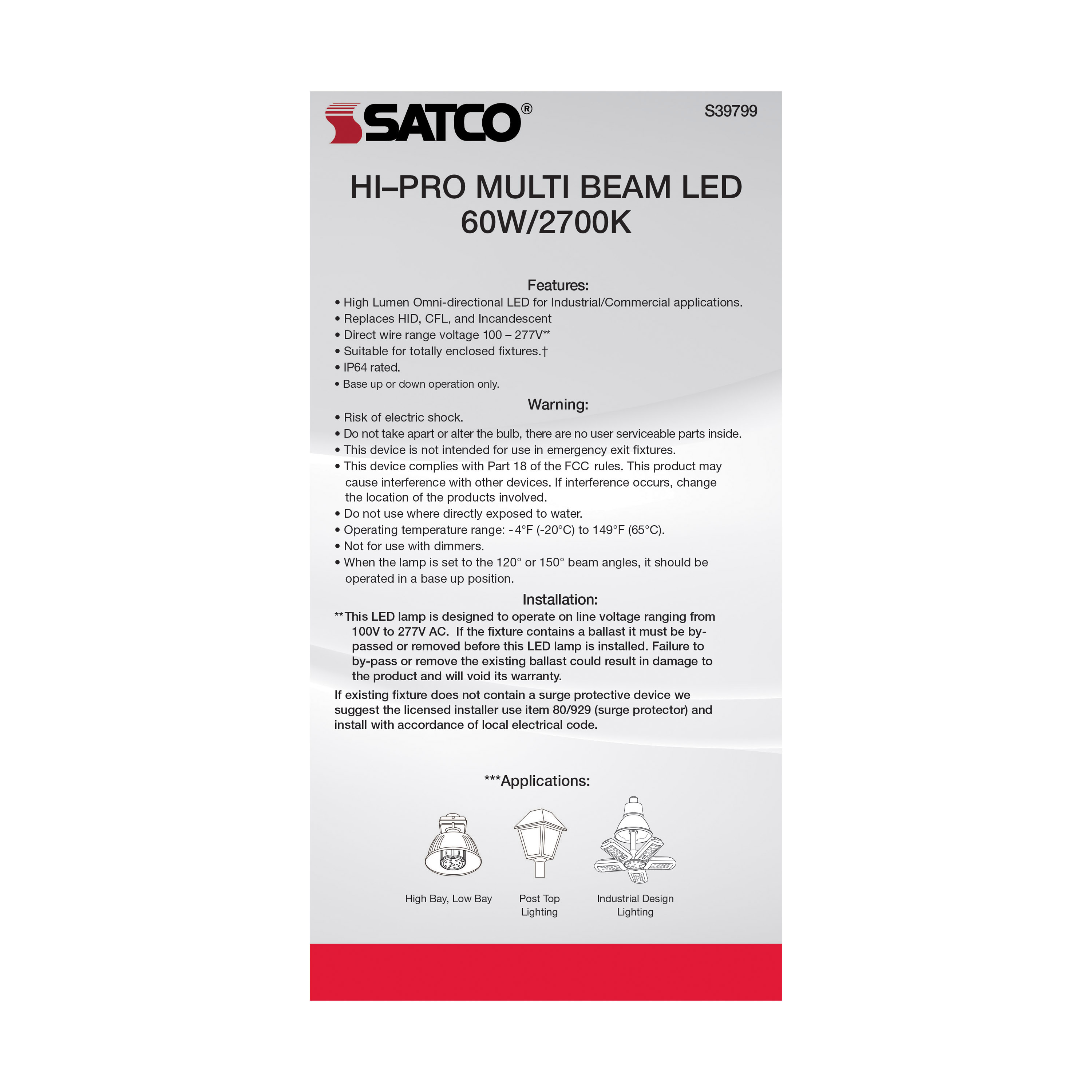 60W/LED/HID/MB-G3/27K/100-277V - S39799