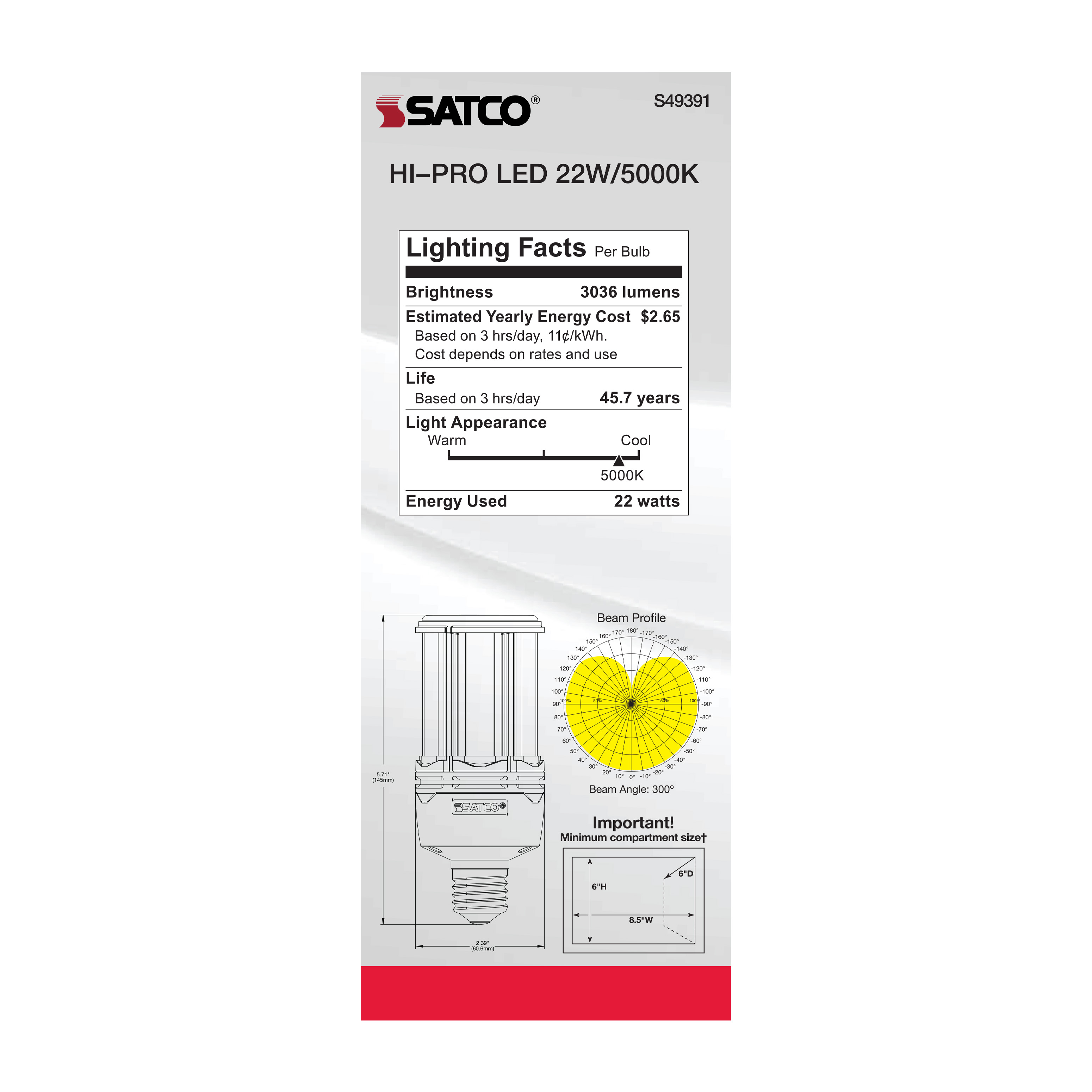 22W/LED/HP/850/100-277V/E26 - S49391