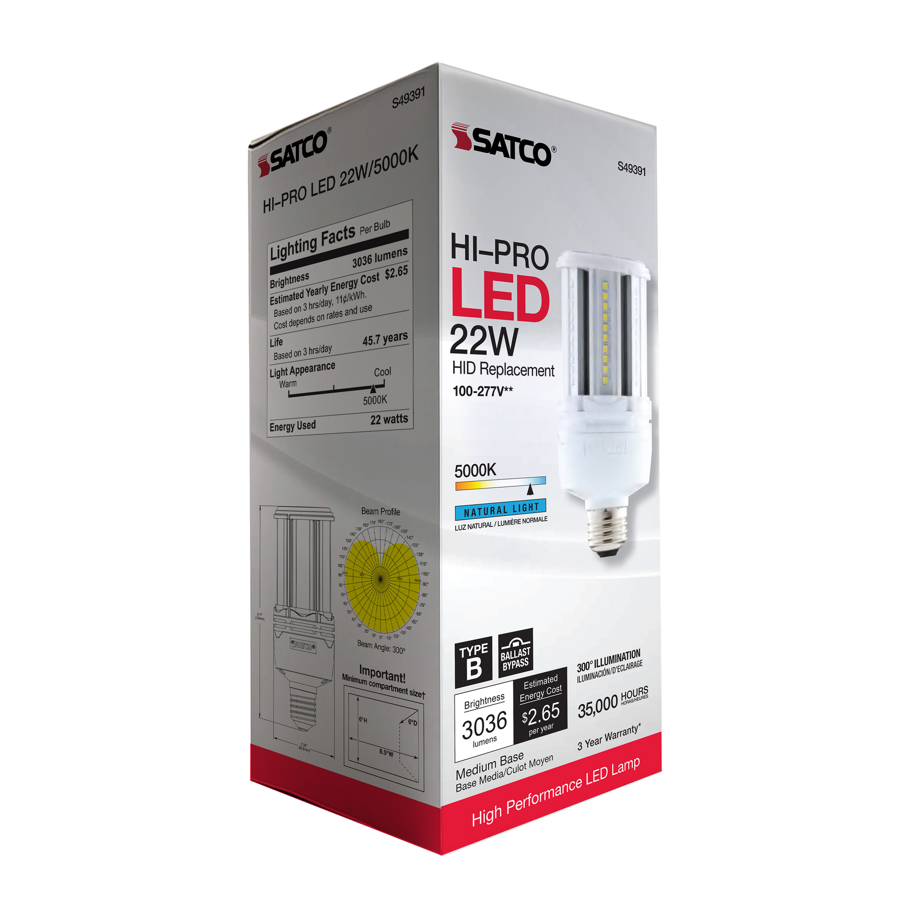 22W/LED/HP/850/100-277V/E26 - S49391