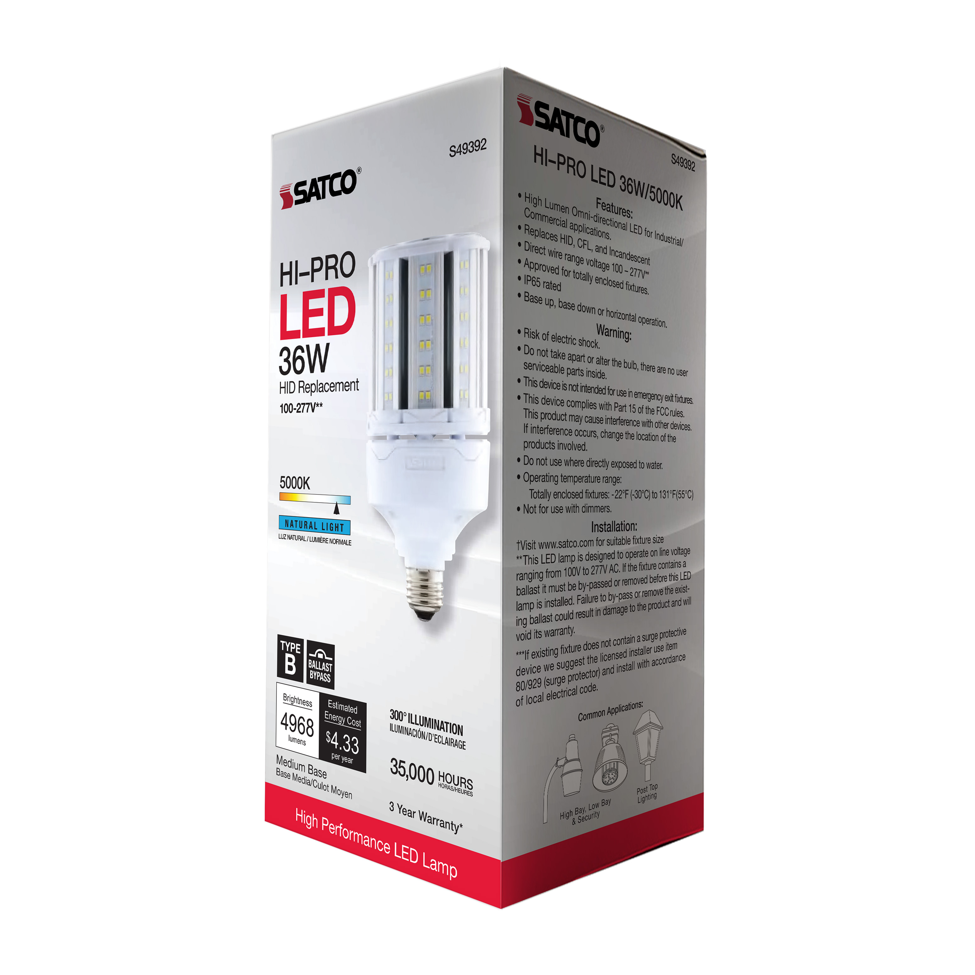 36W/LED/HP/850/100-277V/E26 - S49392