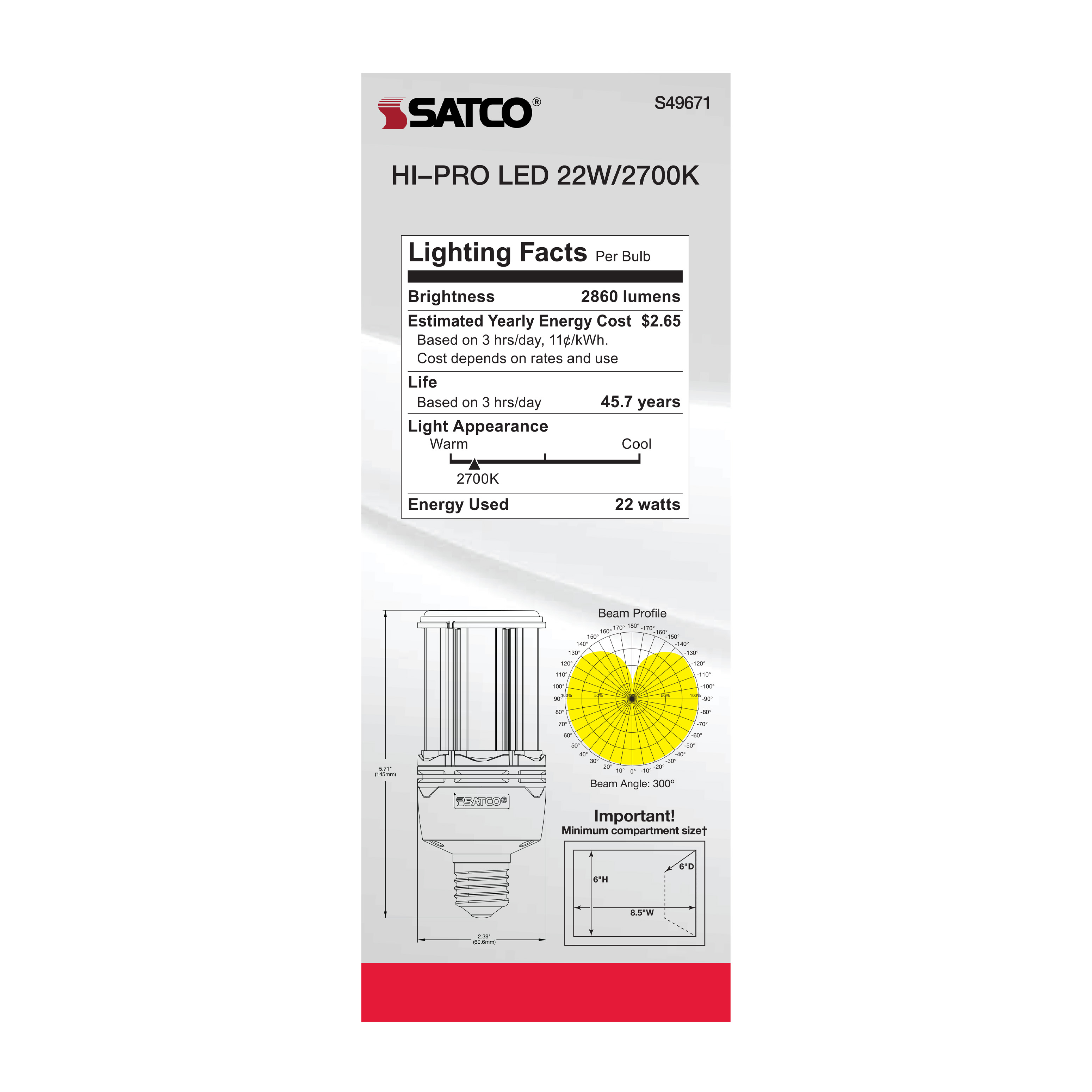 22W/LED/HP/827/100-277V/E26 - S49671