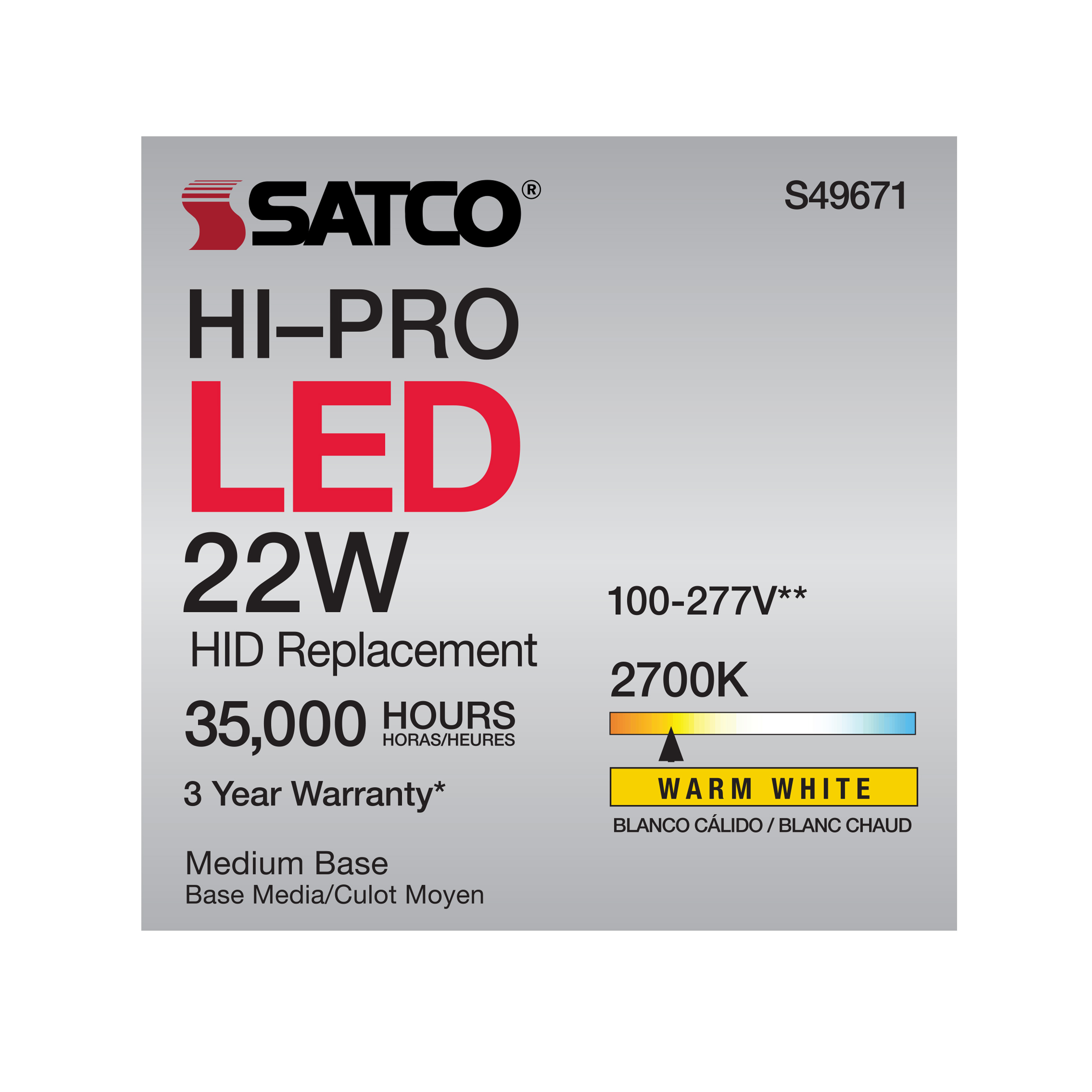 22W/LED/HP/827/100-277V/E26 - S49671