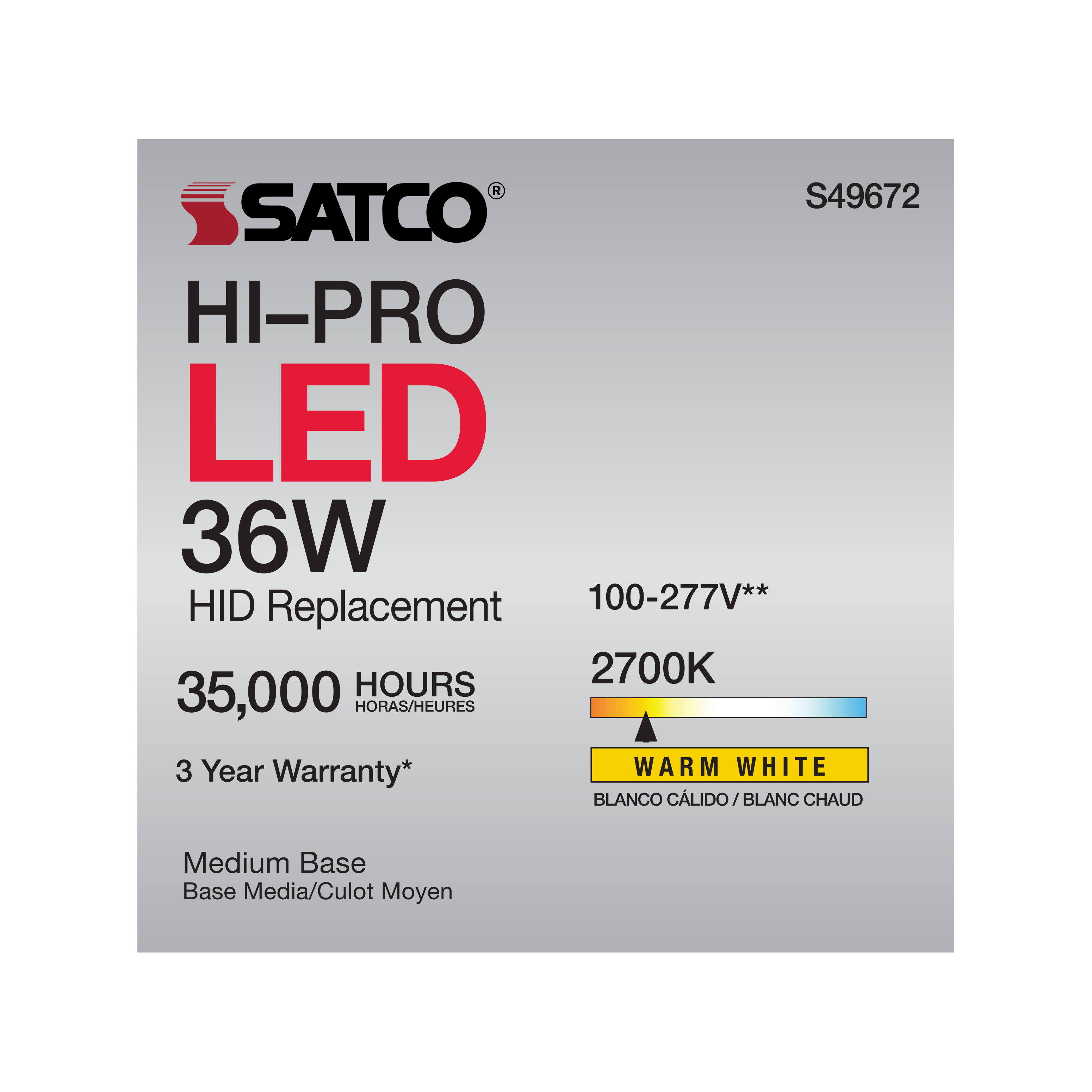 36W/LED/HP/827/100-277V/E26 - S49672