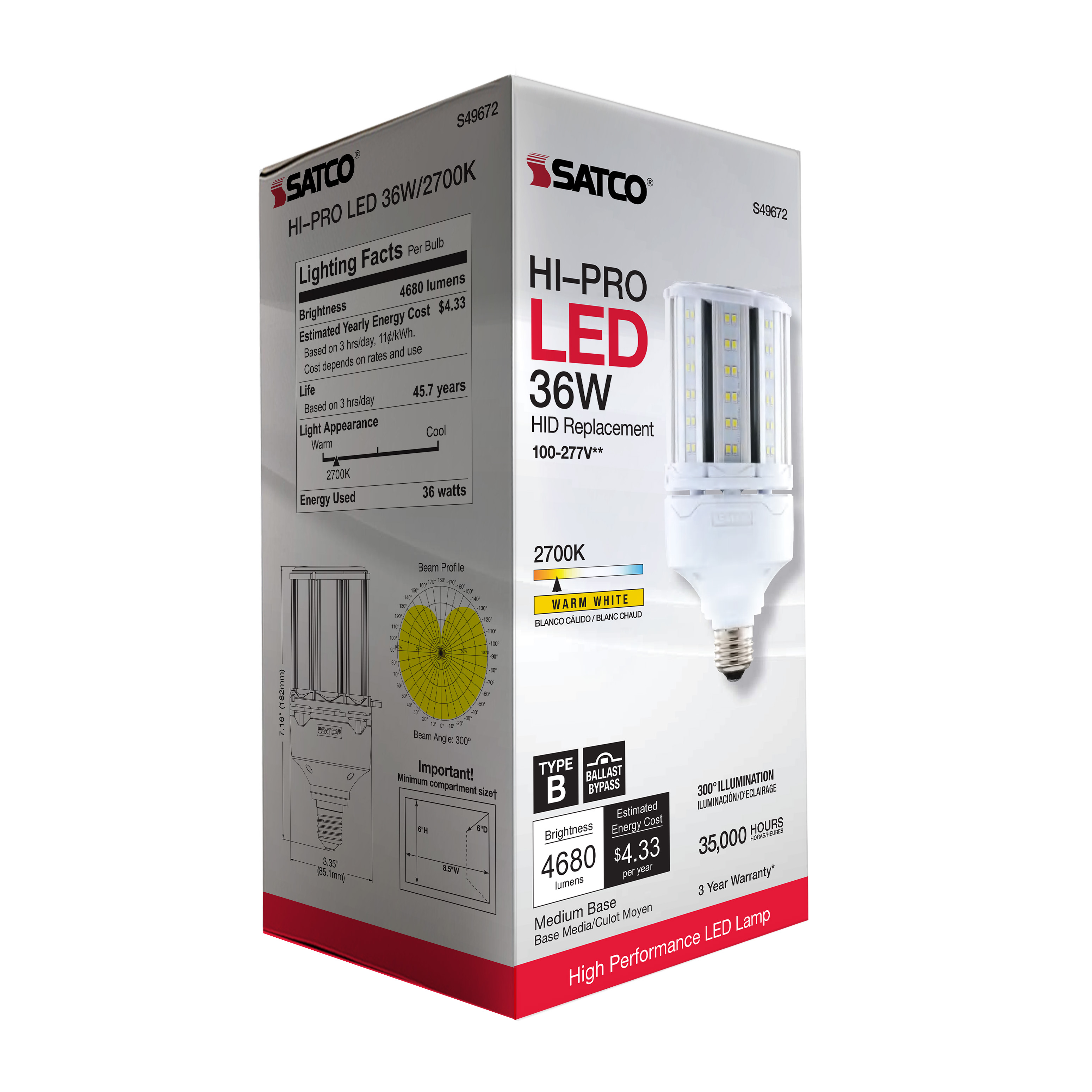 36W/LED/HP/827/100-277V/E26 - S49672