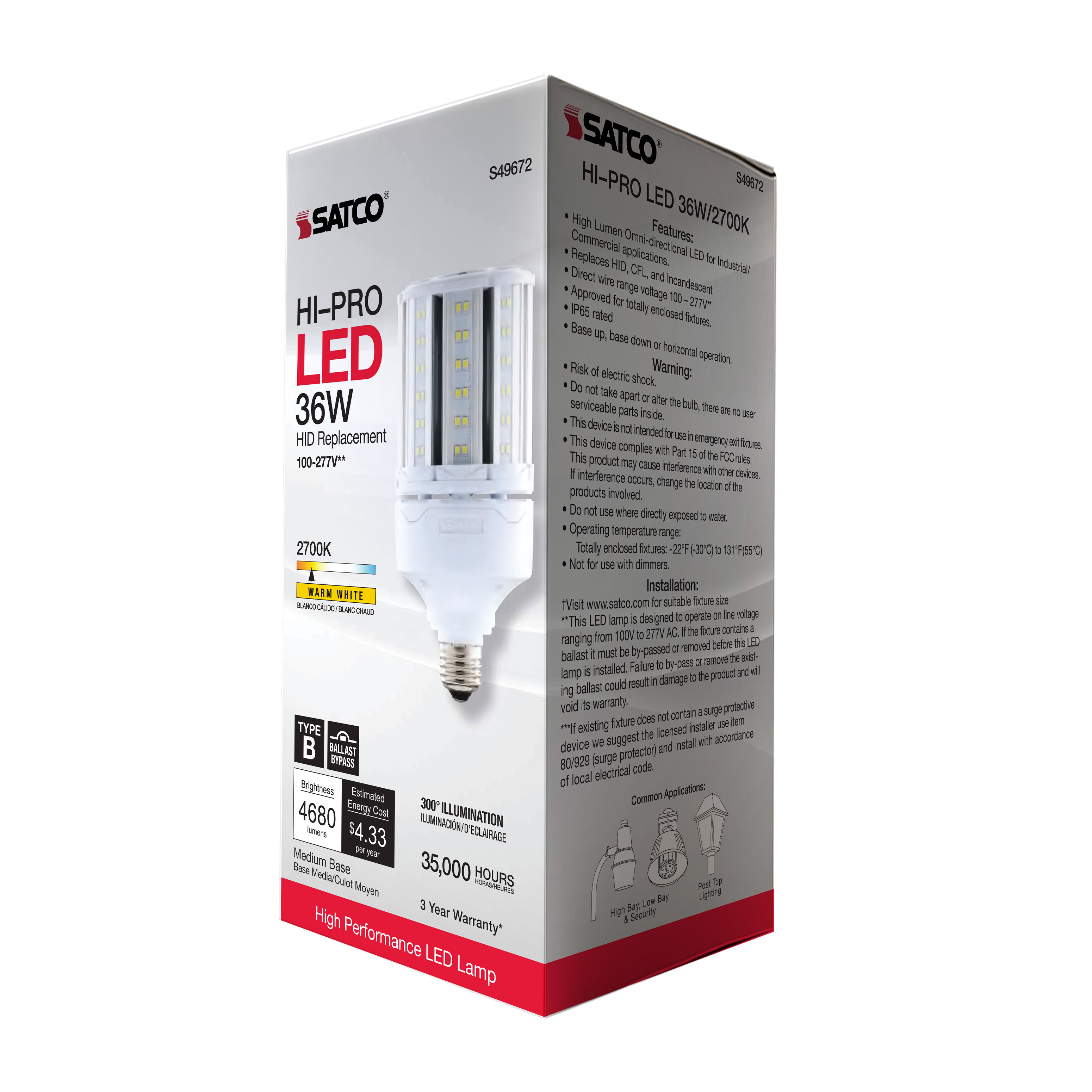 36W/LED/HP/827/100-277V/E26 - S49672