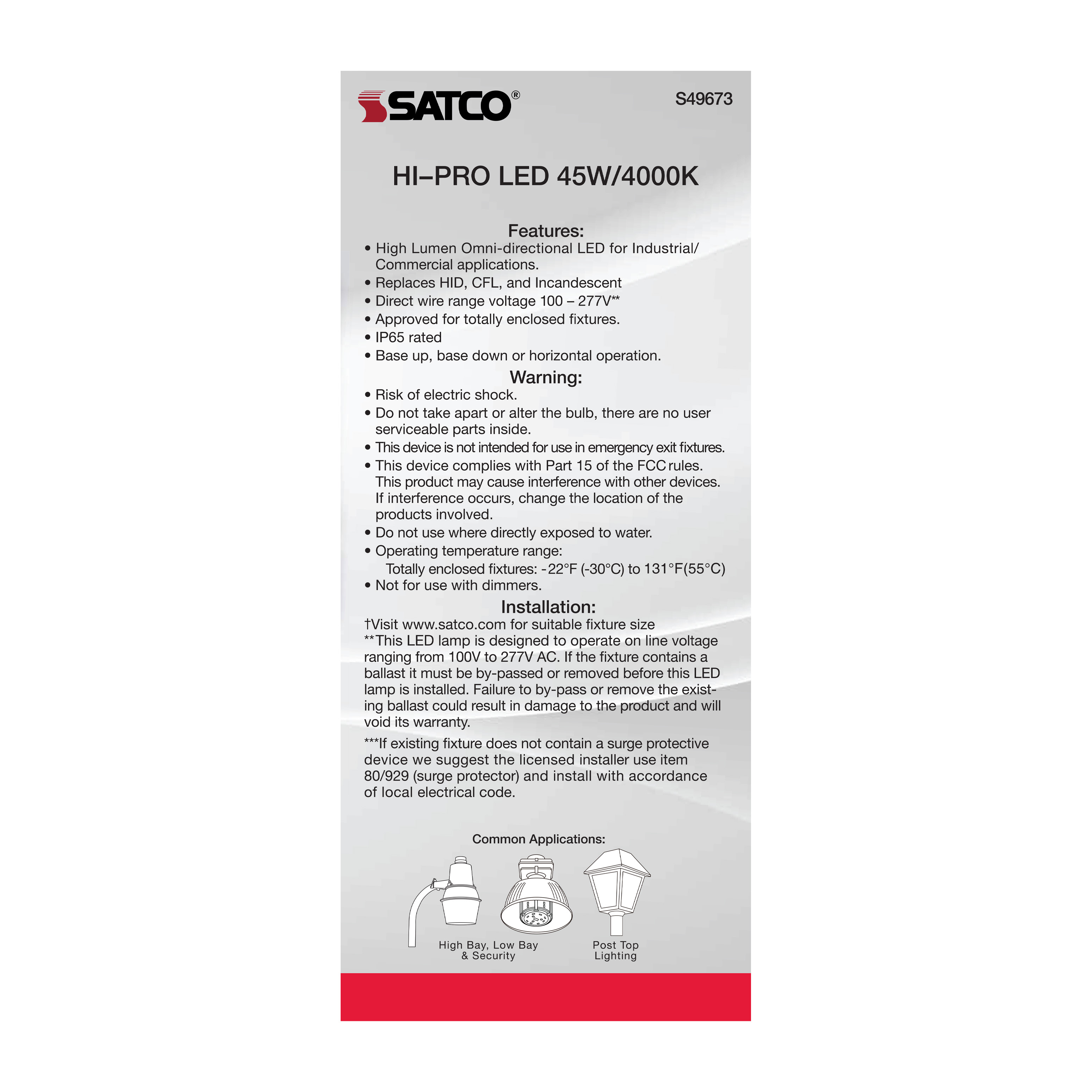 45W/LED/HP/840/100-277V/EX39 - S49673