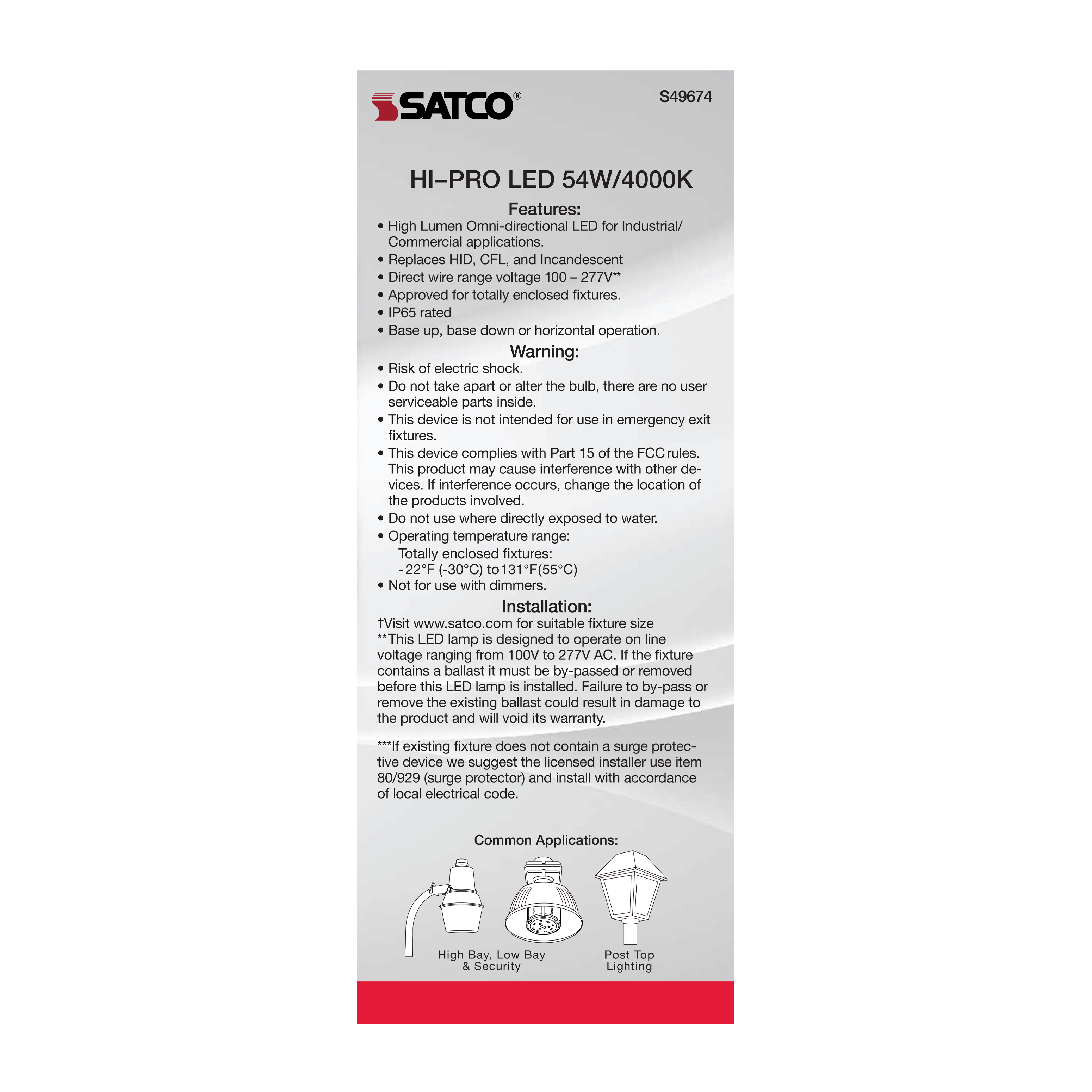 54W/LED/HP/840/100-277V/EX39 - S49674