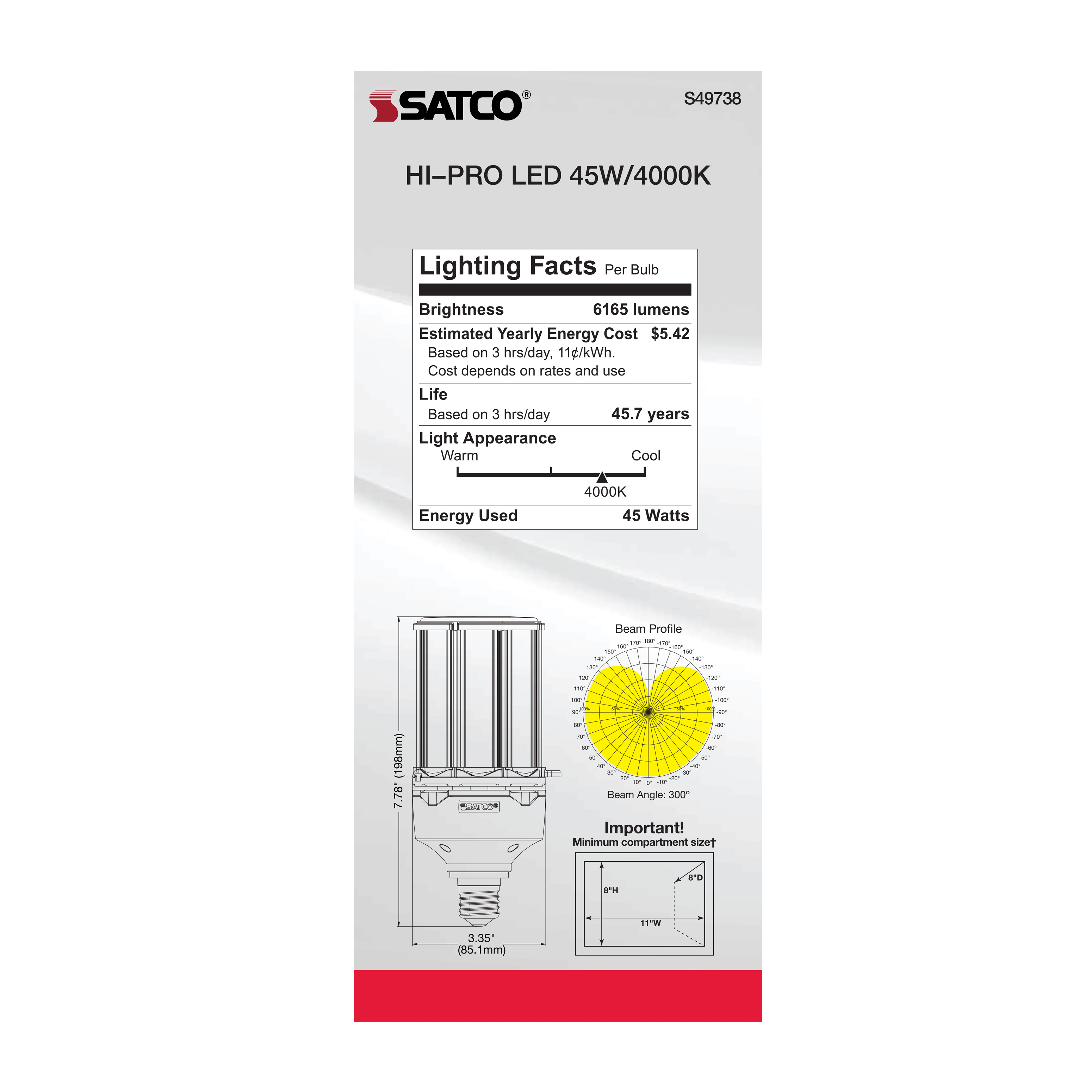 45W/LED/HP/840/100-277V/E26 - S49738