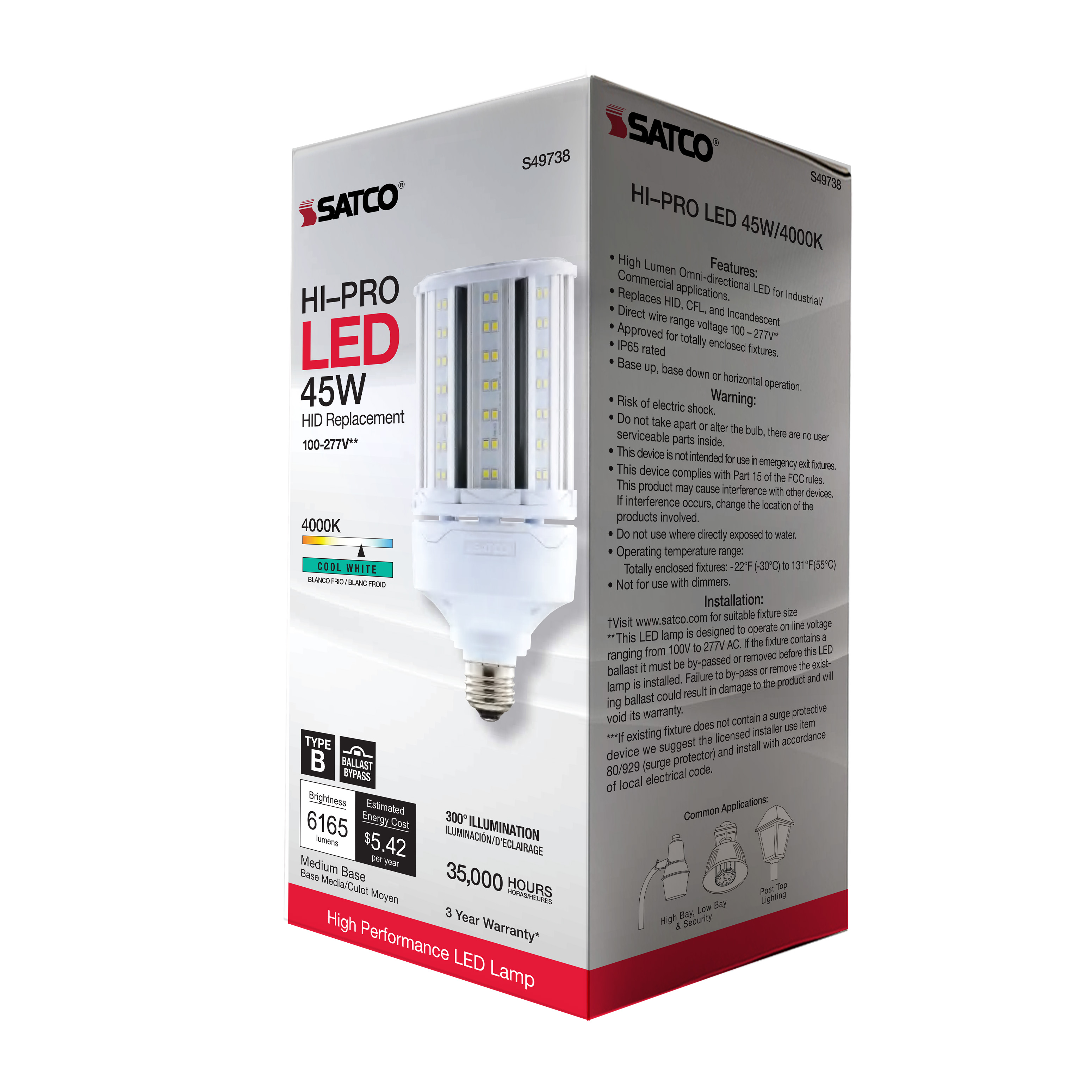 45W/LED/HP/840/100-277V/E26 - S49738