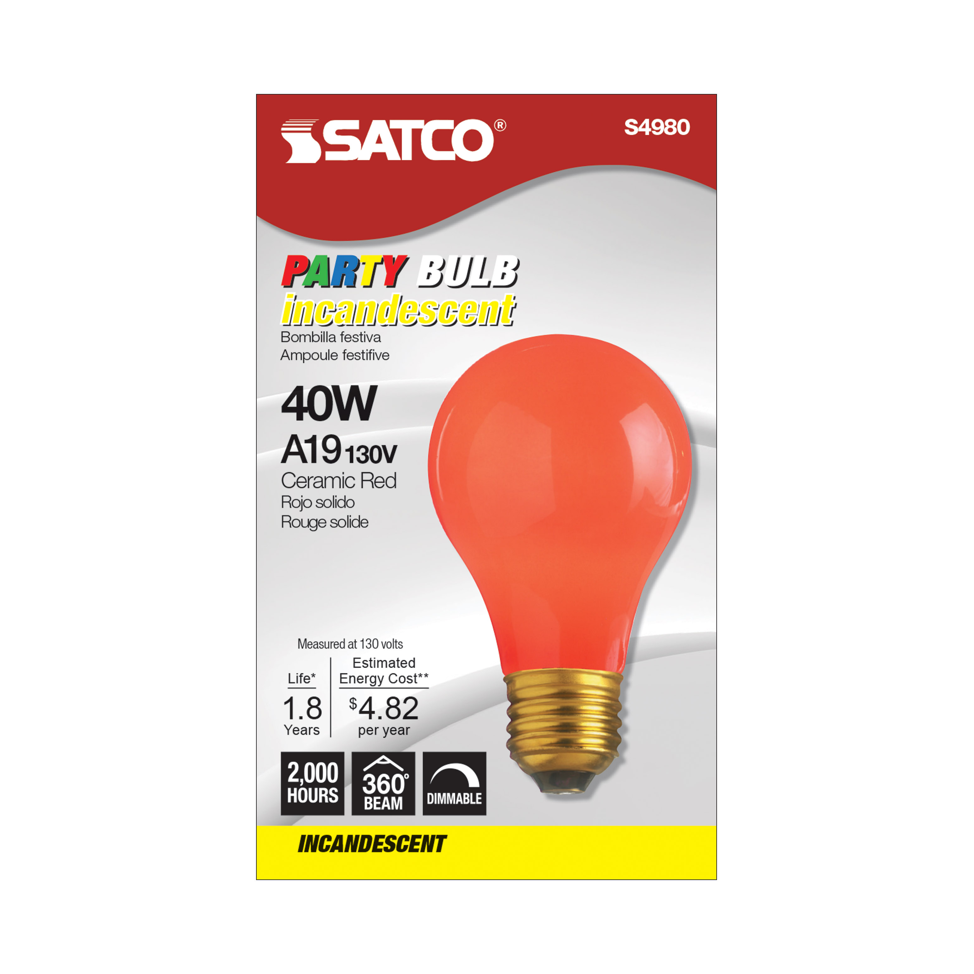 40W A19 CERAMIC RED 130V - S4980