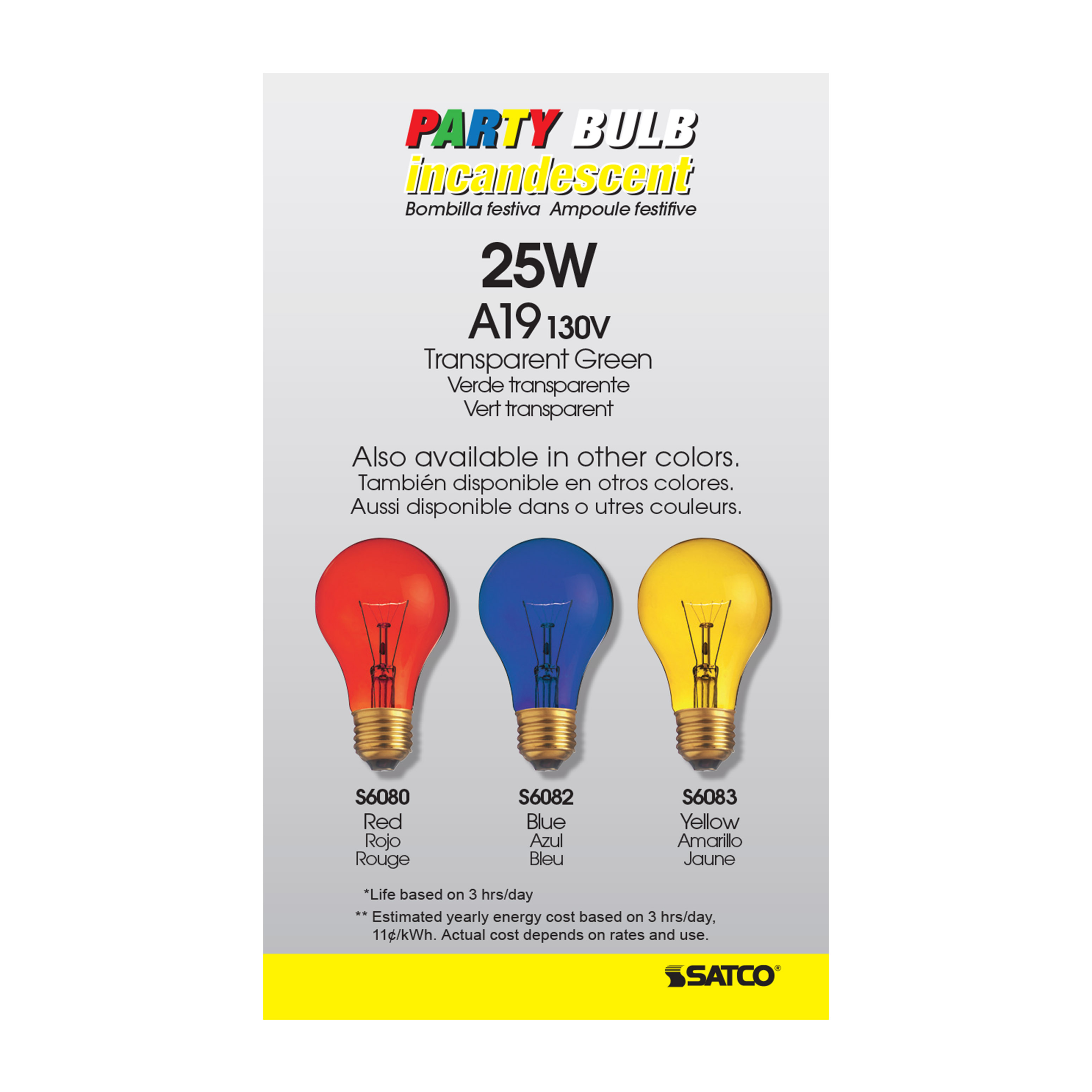 S6081 25W A19 TRANS. GREEN 130V
