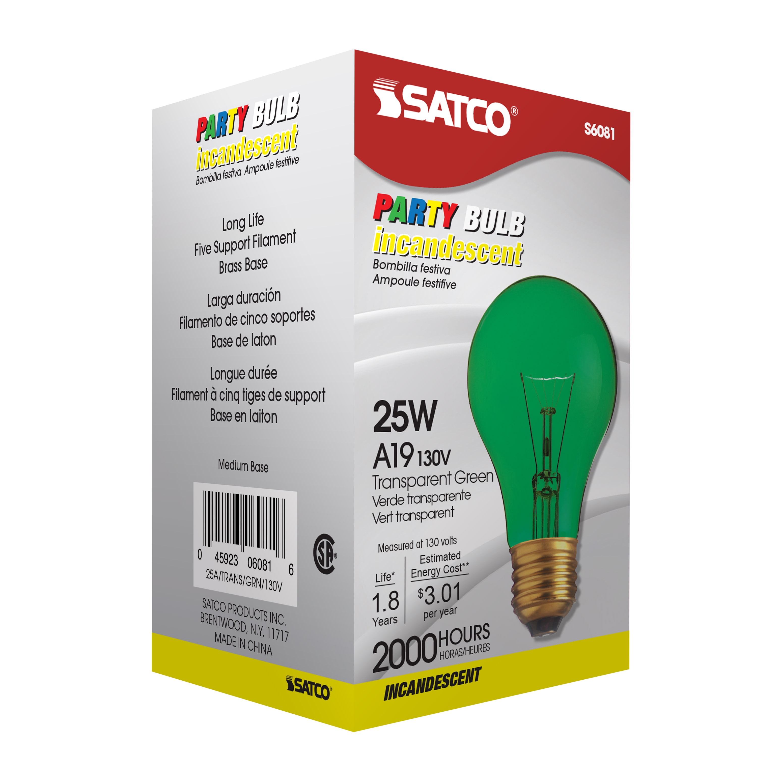 S6081 25W A19 TRANS. GREEN 130V