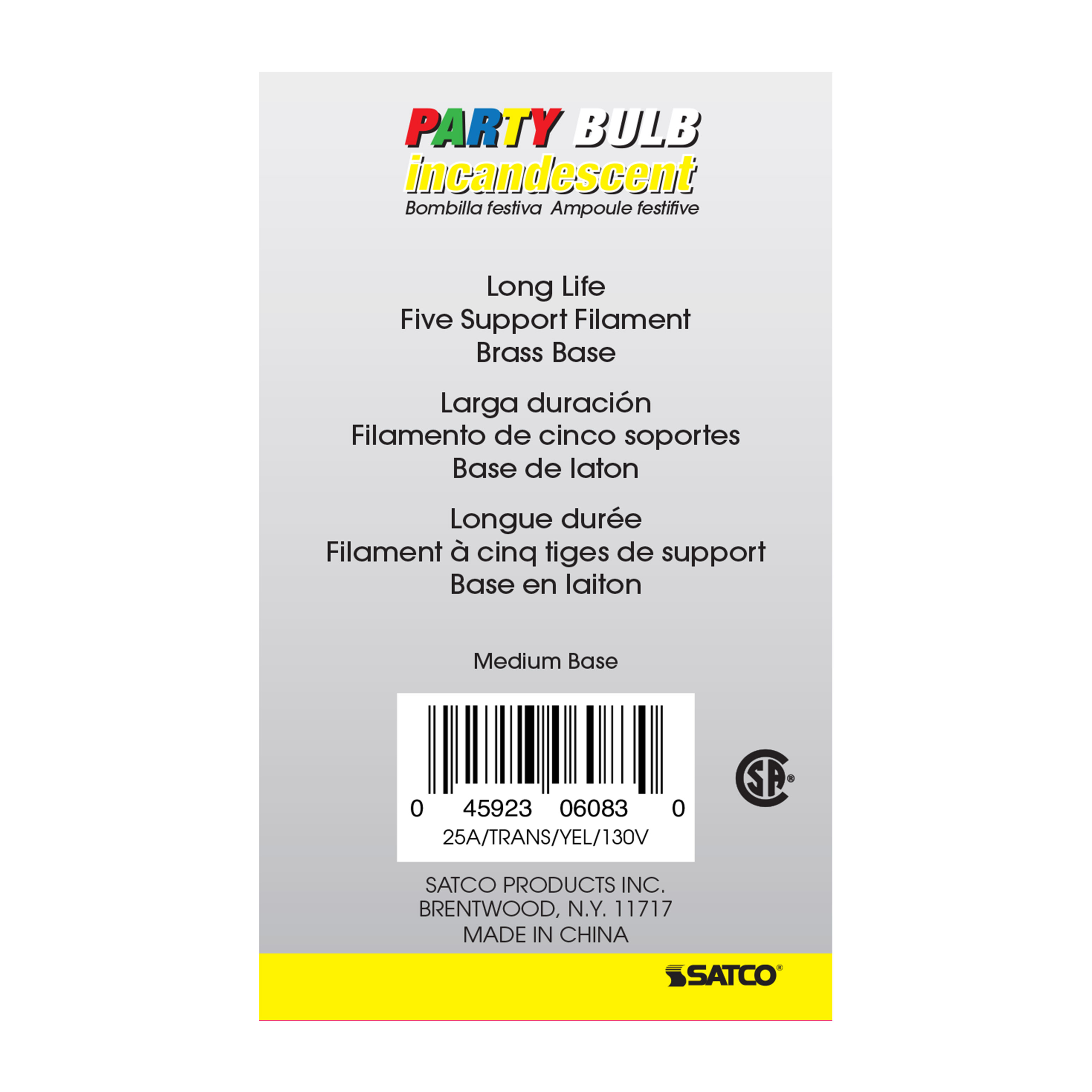 25W A19 TRANS. YELLOW 130V - S6083