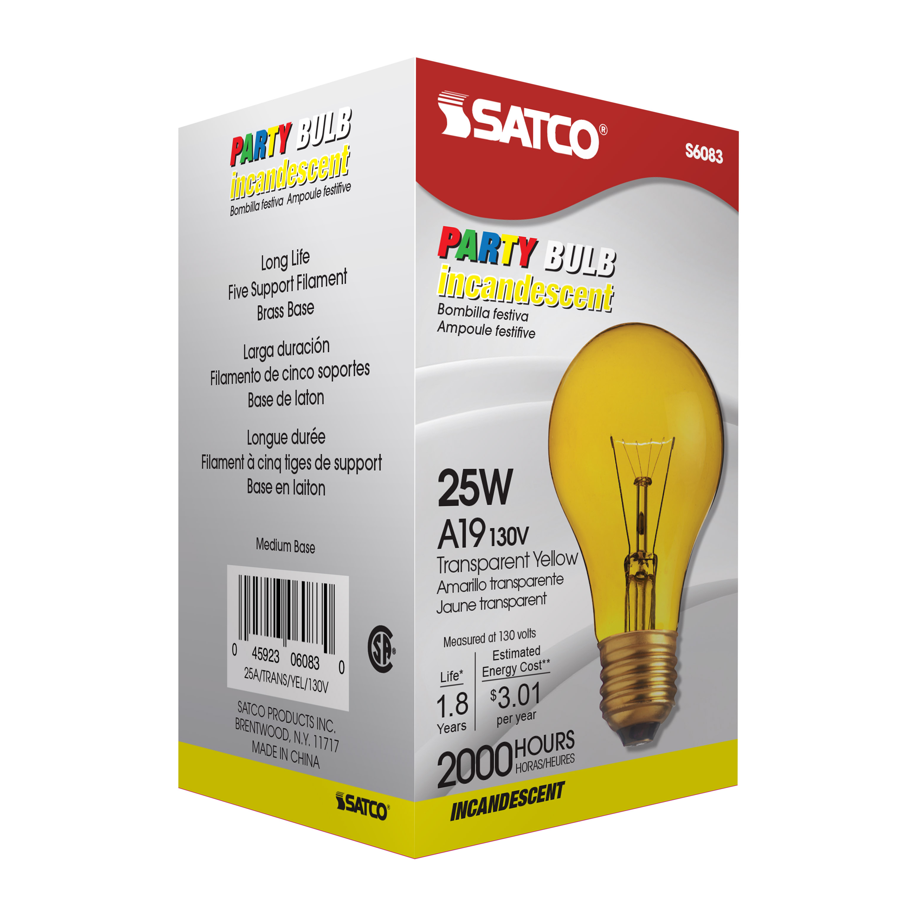 25W A19 TRANS. YELLOW 130V - S6083