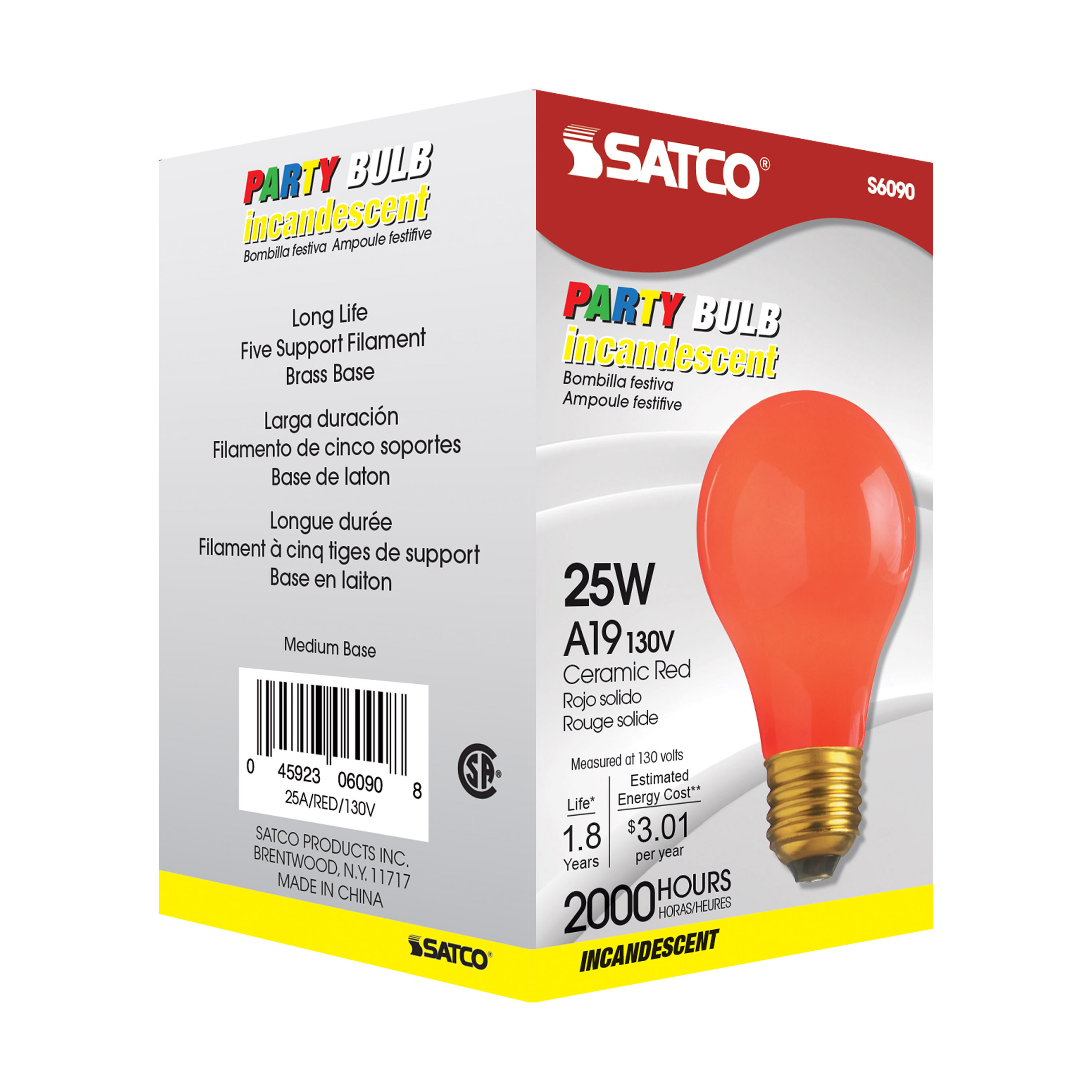 25W A19 CERAMIC RED 130V. - S6090