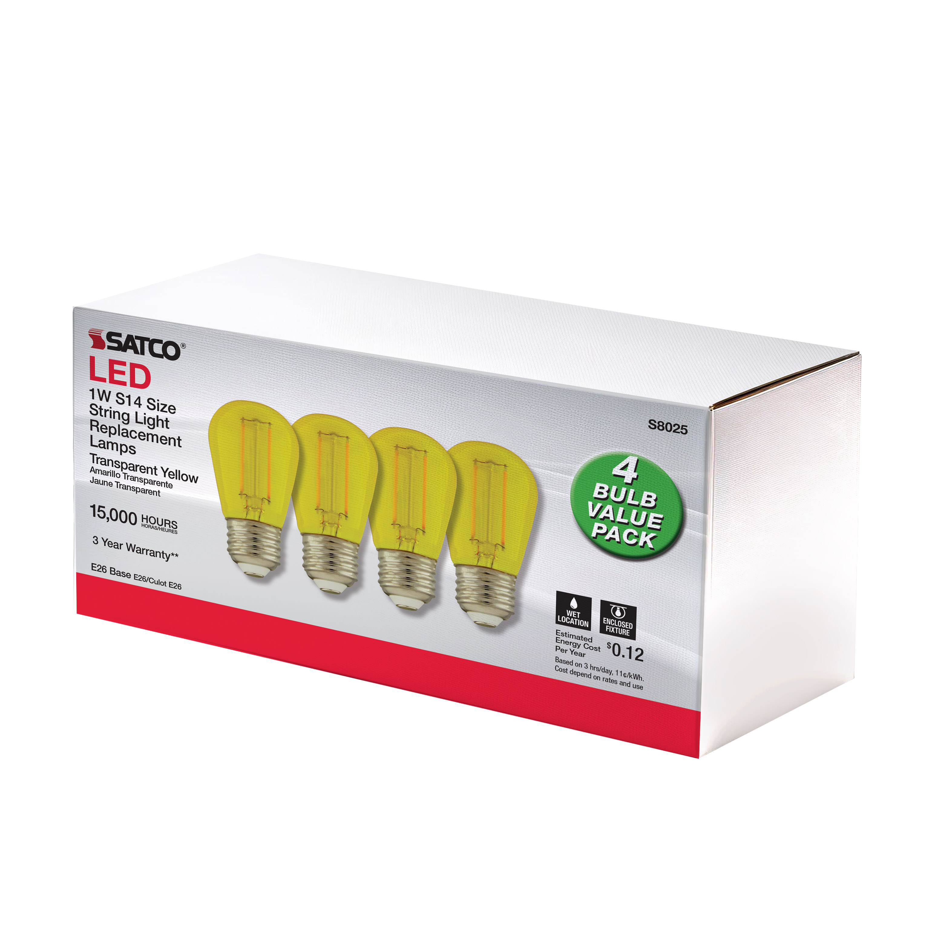 1W/LED/S14/YELLOW/120V/ND/4PK - S8025