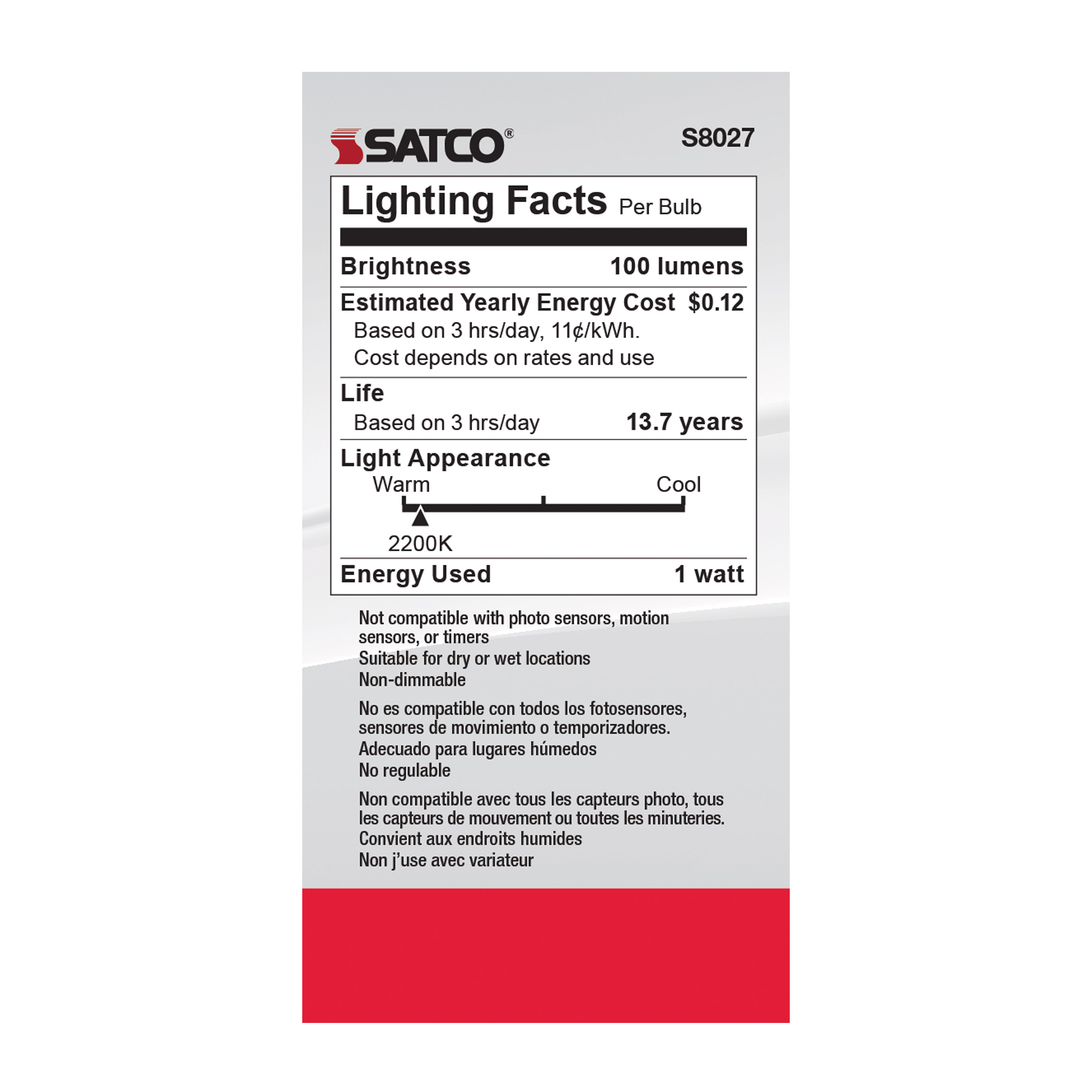 1W/LED/S14/CL/822/120V/ND/4PK - S8027