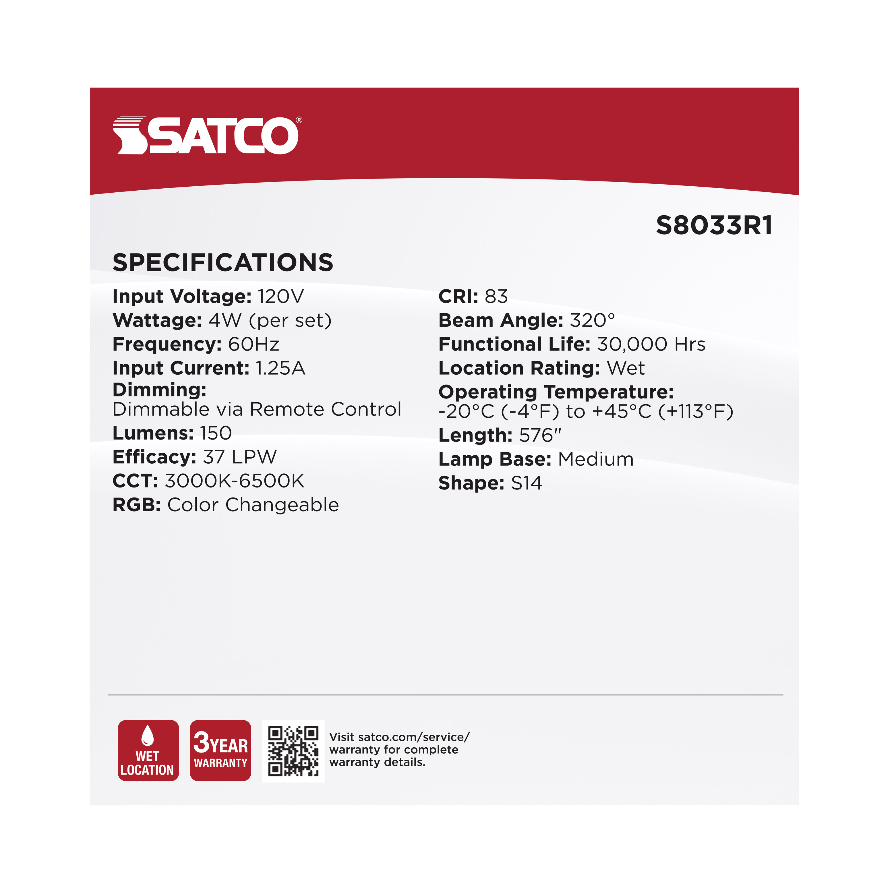 48FT/LED/SL/S14/IRR/RGBTW/120V - S8033R1