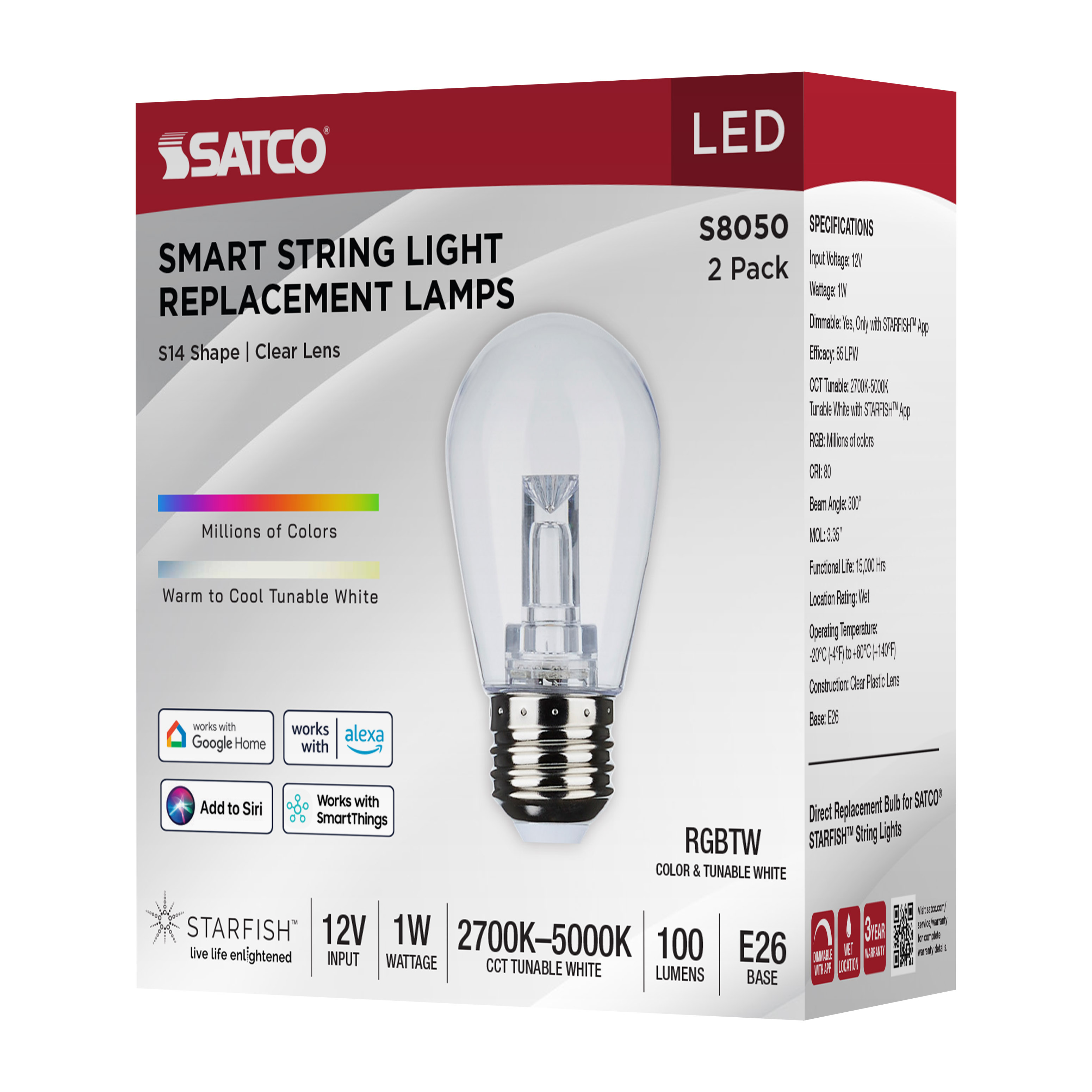 1W/LED/S14/RGBW/CL/12V/2PK - S8050